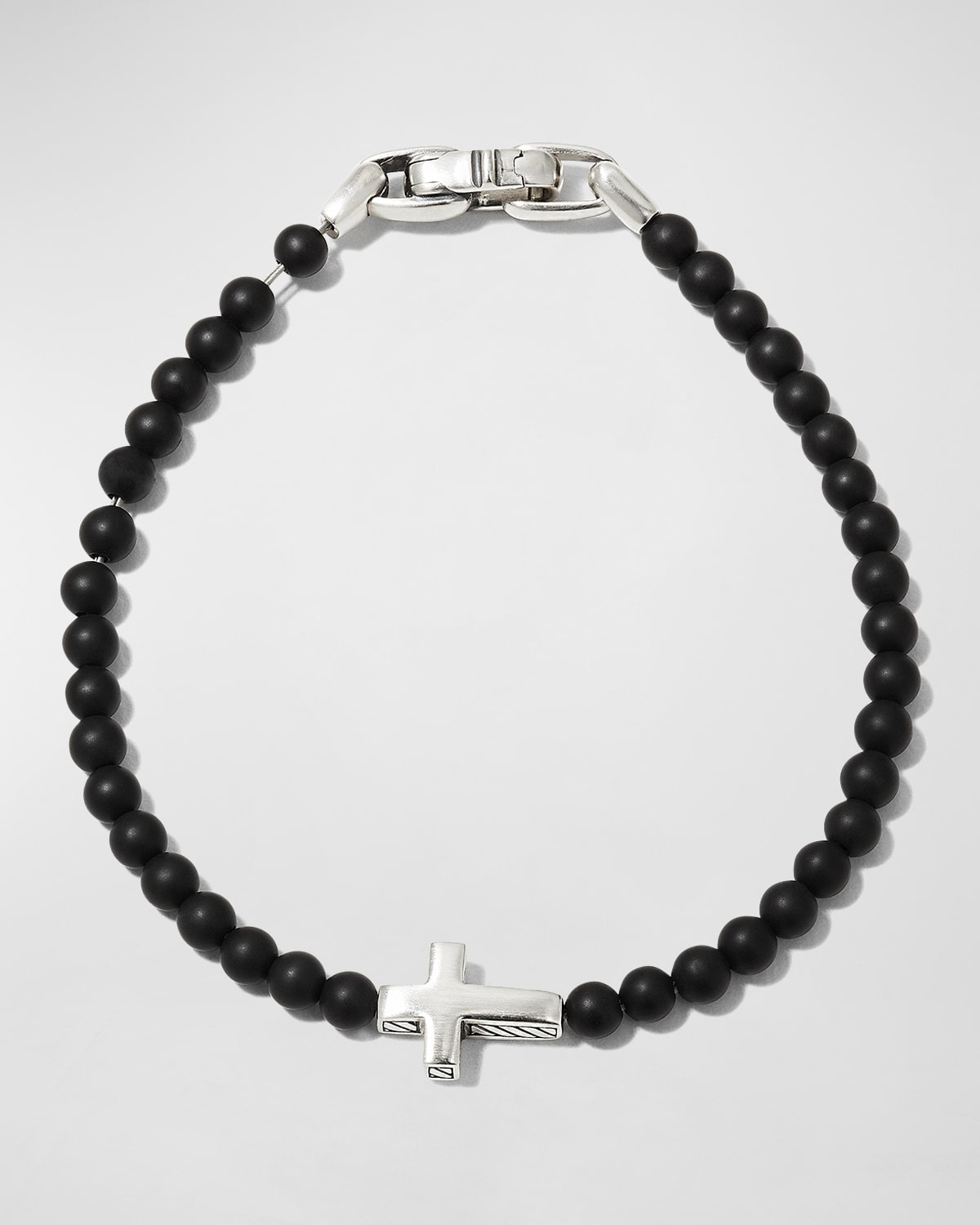 Men's Spiritual Beads Cross Station Bracelet in Silver, 4mm - 1