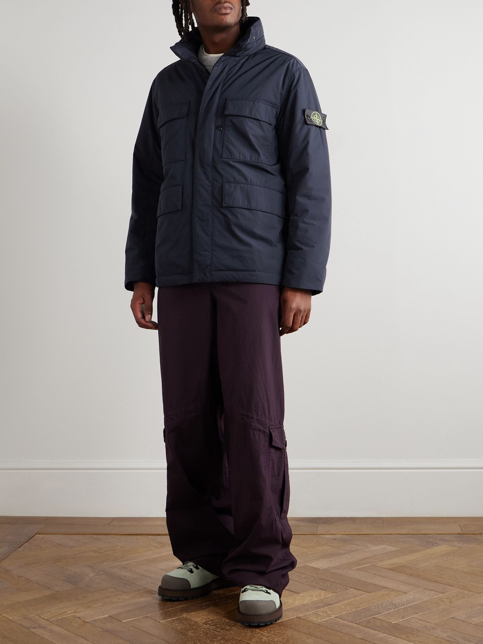 Logo-Appliquéd Padded Micro Twill Hooded Field Jacket Navy - 2