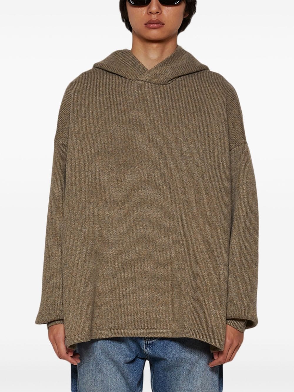 logo-patch knitted hoodie - 3