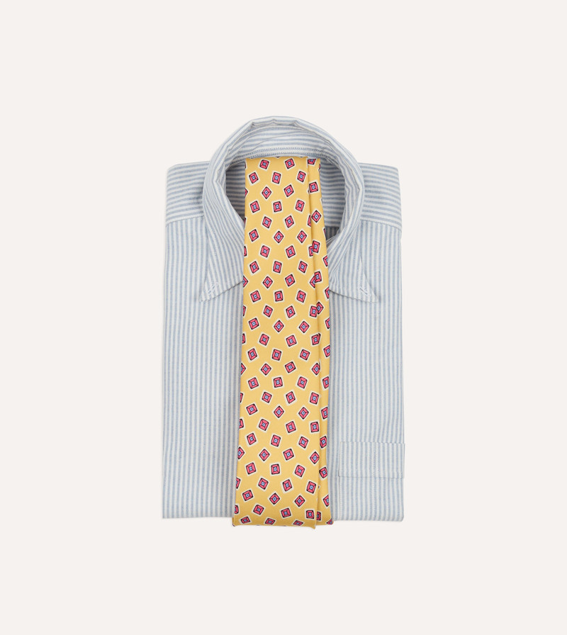 Drake's Gold Square Diamond Print Silk Self-Tipped Tie outlook