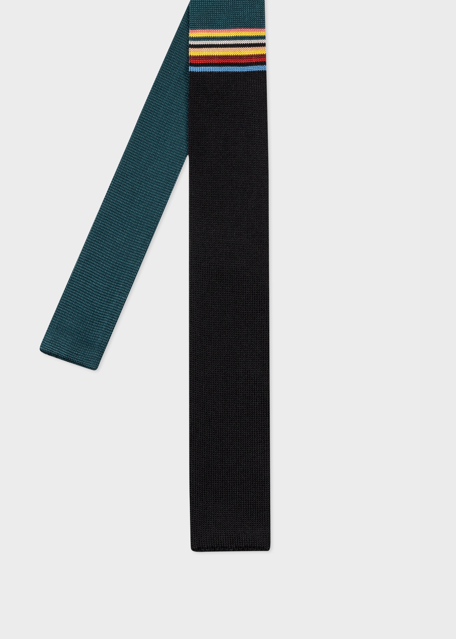 Black Silk Knitted 'Signature Stripe' Tie - 1
