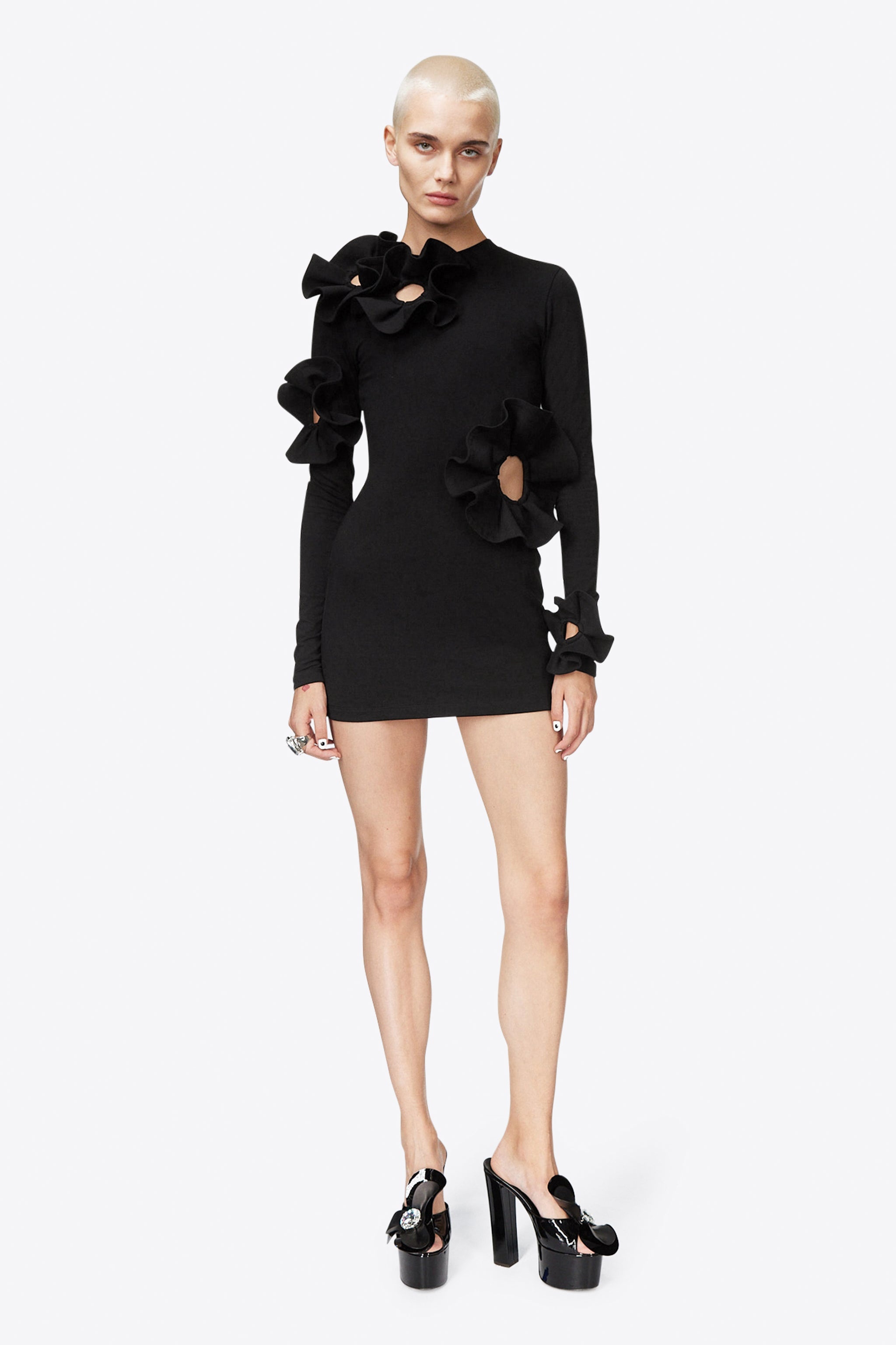 RUFFLE FLOWER LONG SLEEVE DRESS - 4
