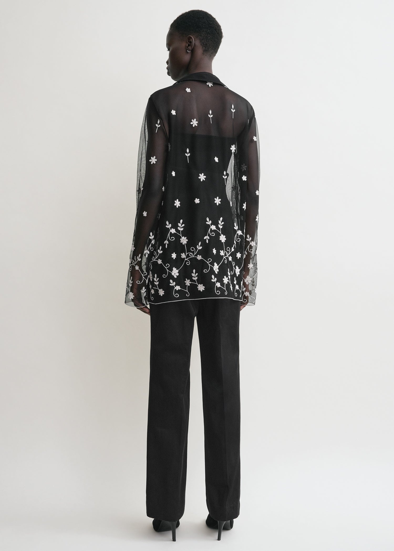 Floral tulle shirt black/white - 4