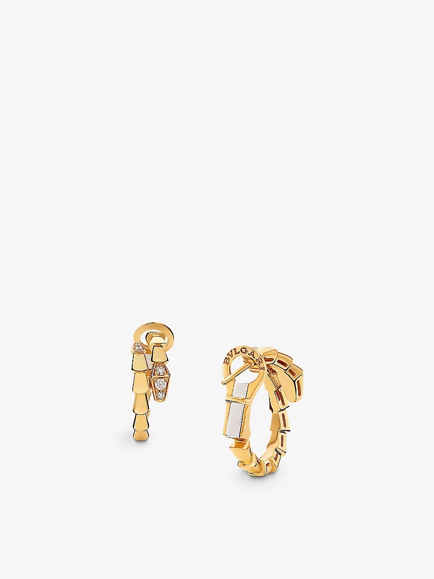 Serpenti Viper 18ct yellow-gold and 0.18ct diamond hoop earrings - 3