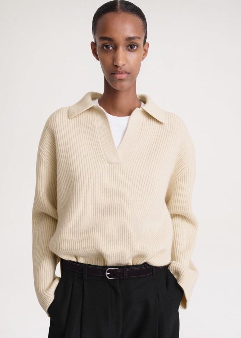 Ribbed polo knit macadamia 5