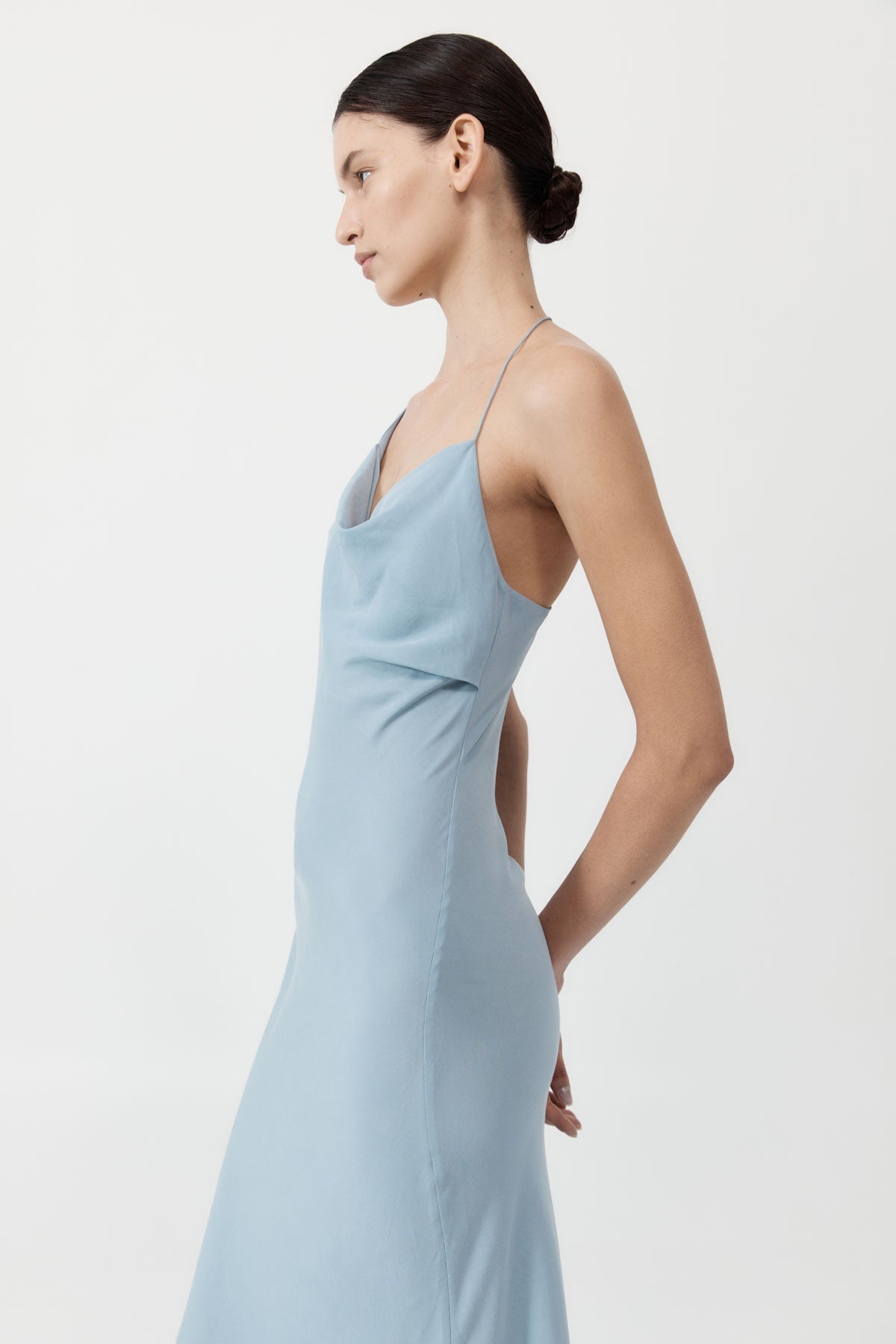 Asymm Drape Maxi Dress - Stone Blue - 4