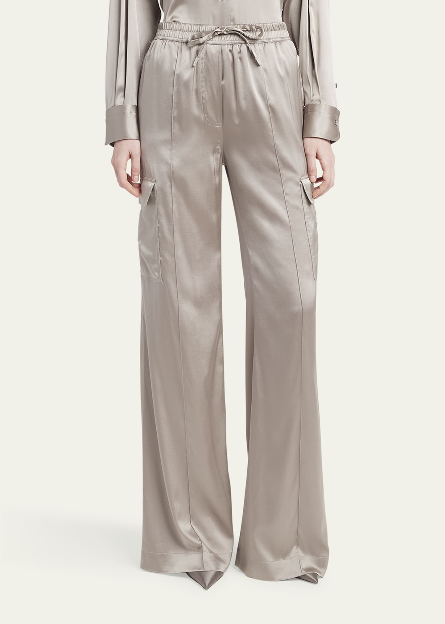 Stretch Silk Wide-Leg Cargo Pajama Pants - 4