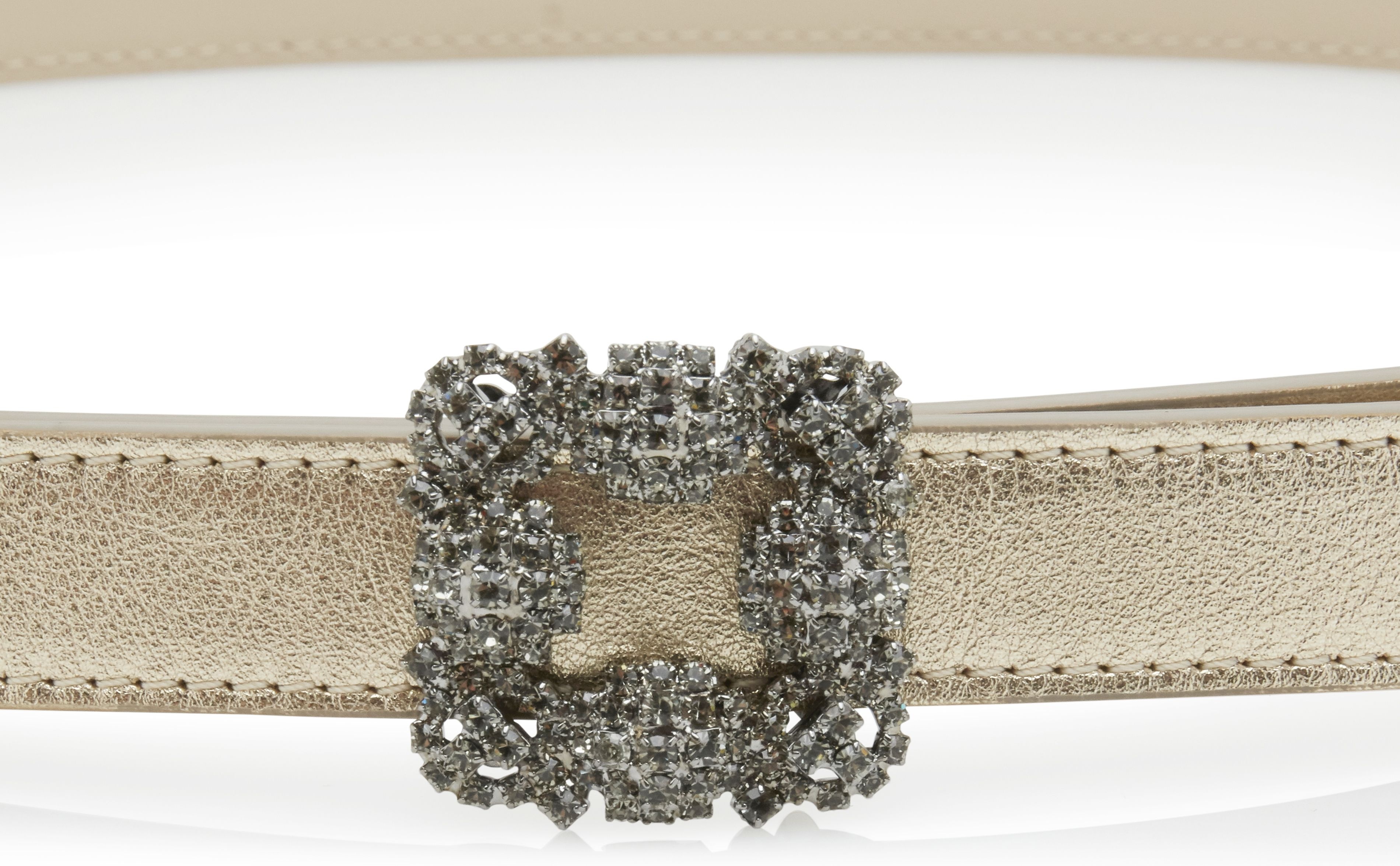 Gold Nappa Leather Crystal Buckled Belt - 4