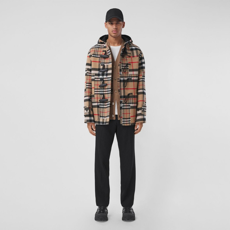 Burberry Check Wool Cashmere Oversized Hooded Duffle Coat outlook