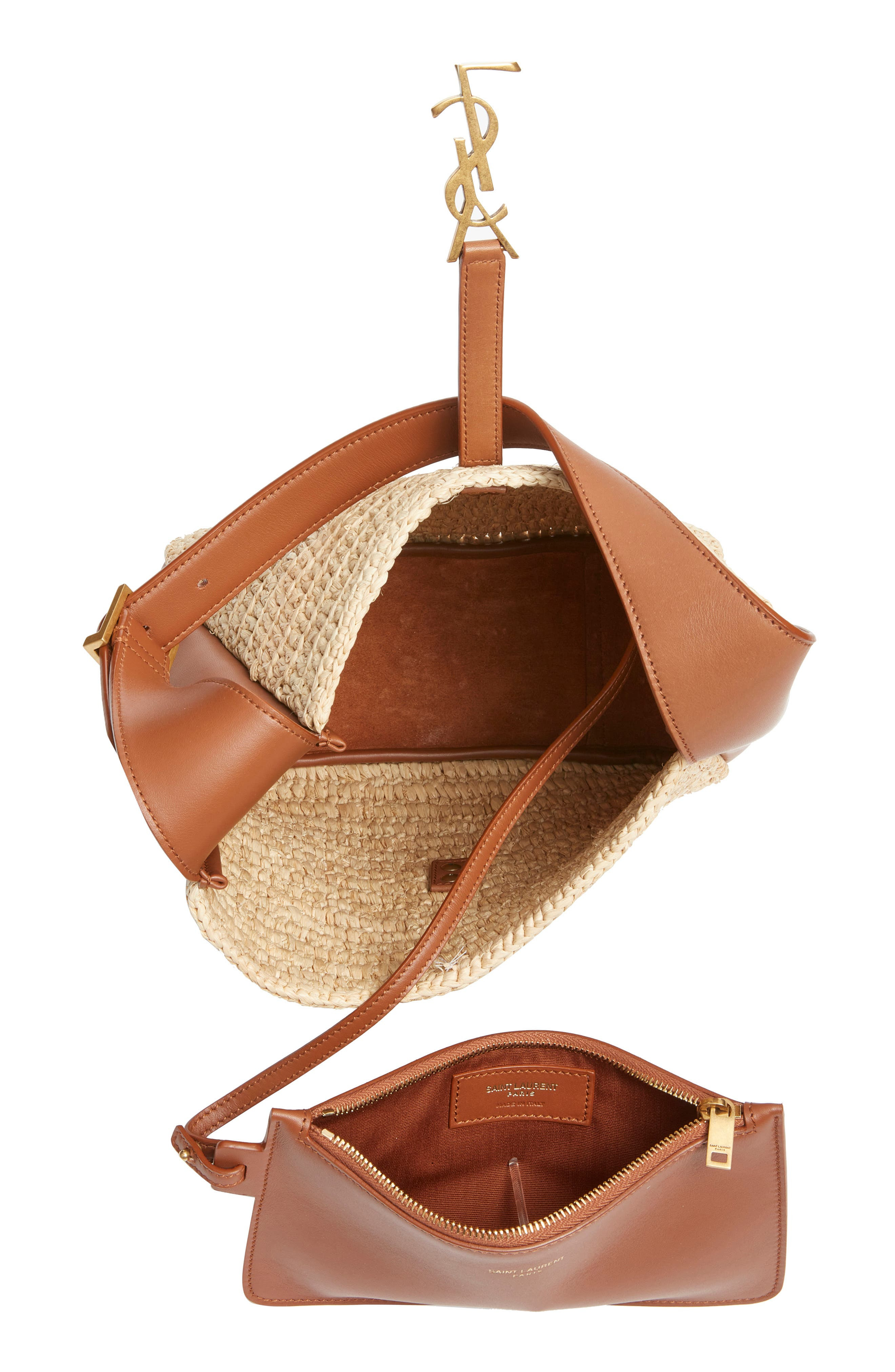 Saint Laurent Le 5 à 7 Raffia & Leather Hobo Bag in Desert Dust/Brick Canvas at Nordstrom - 4