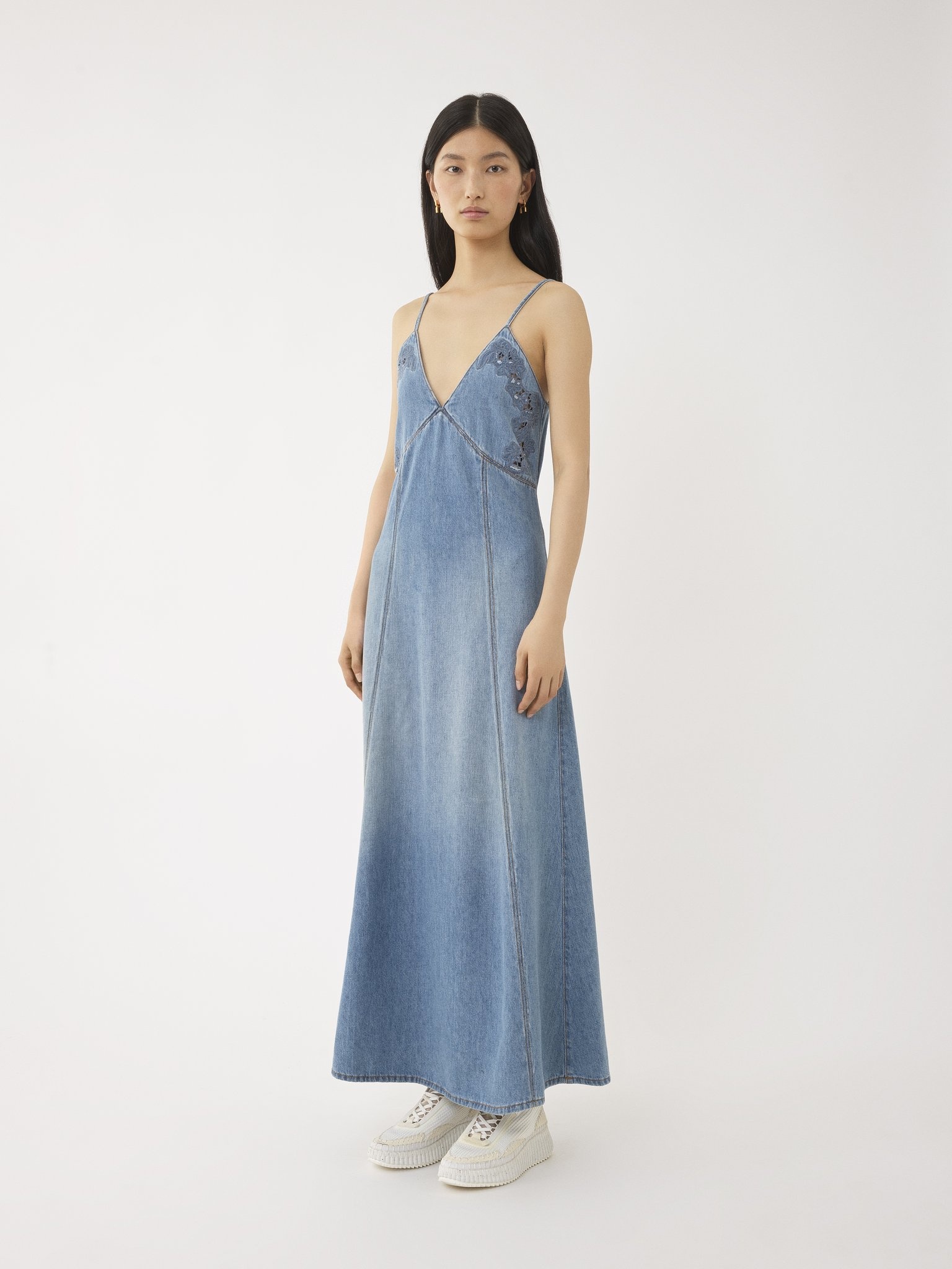 LONG FLARE DENIM DRESS - 5