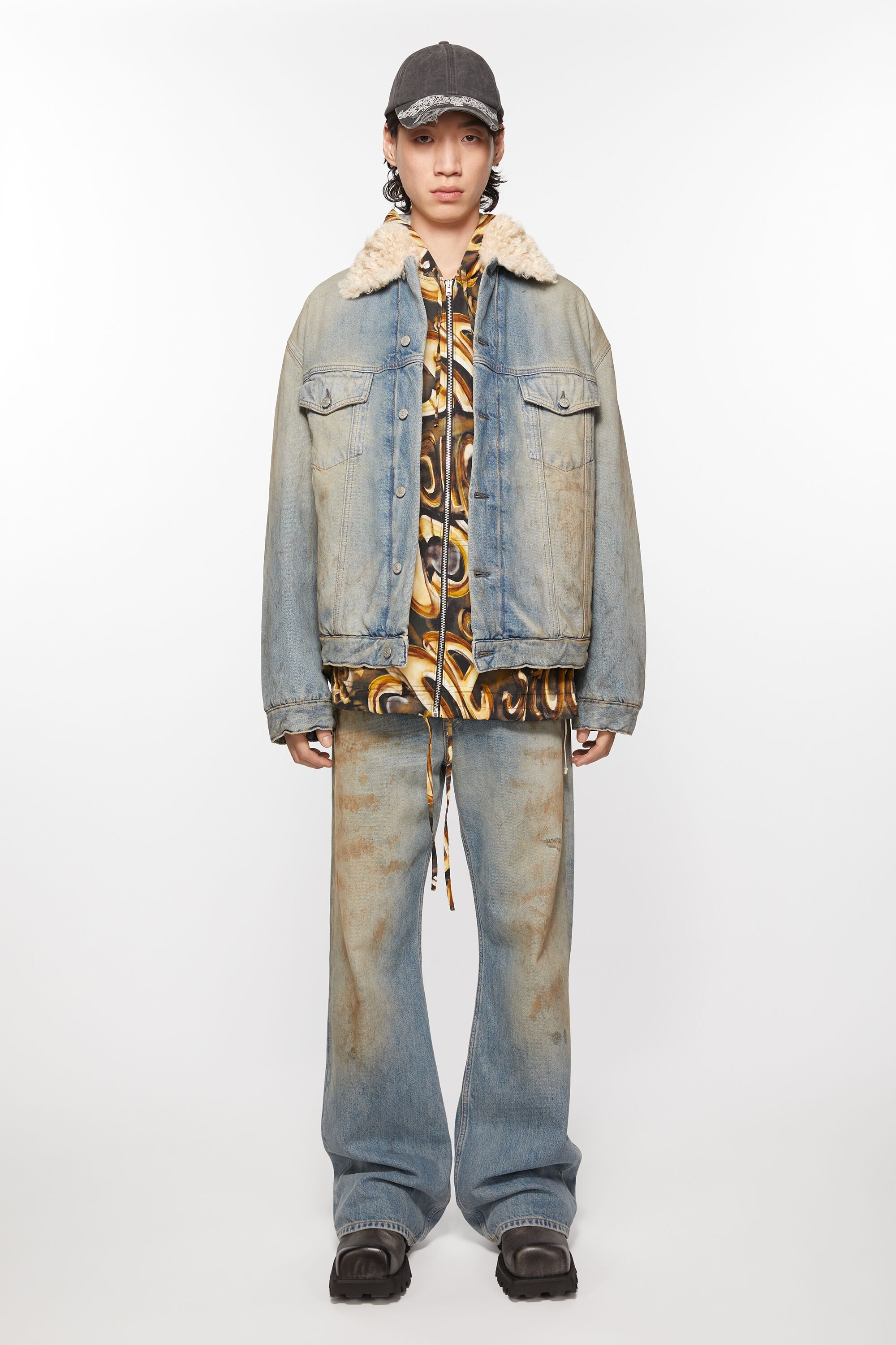 Denim fur trim jacket - Oversized fit - Mid blue - 2