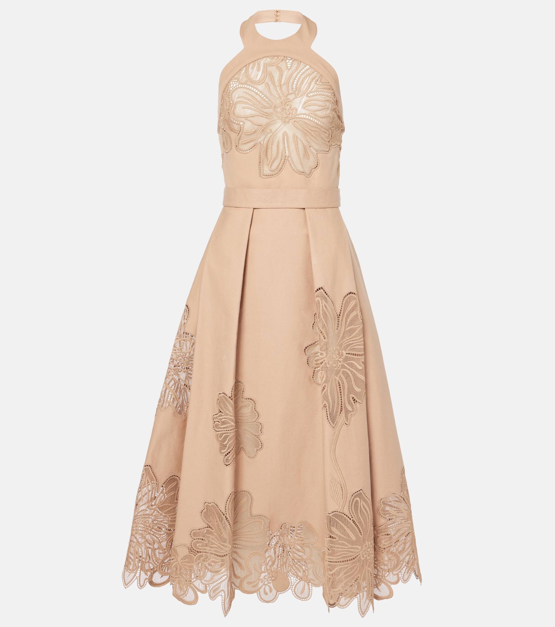 Embroidered gabardine midi dress - 1