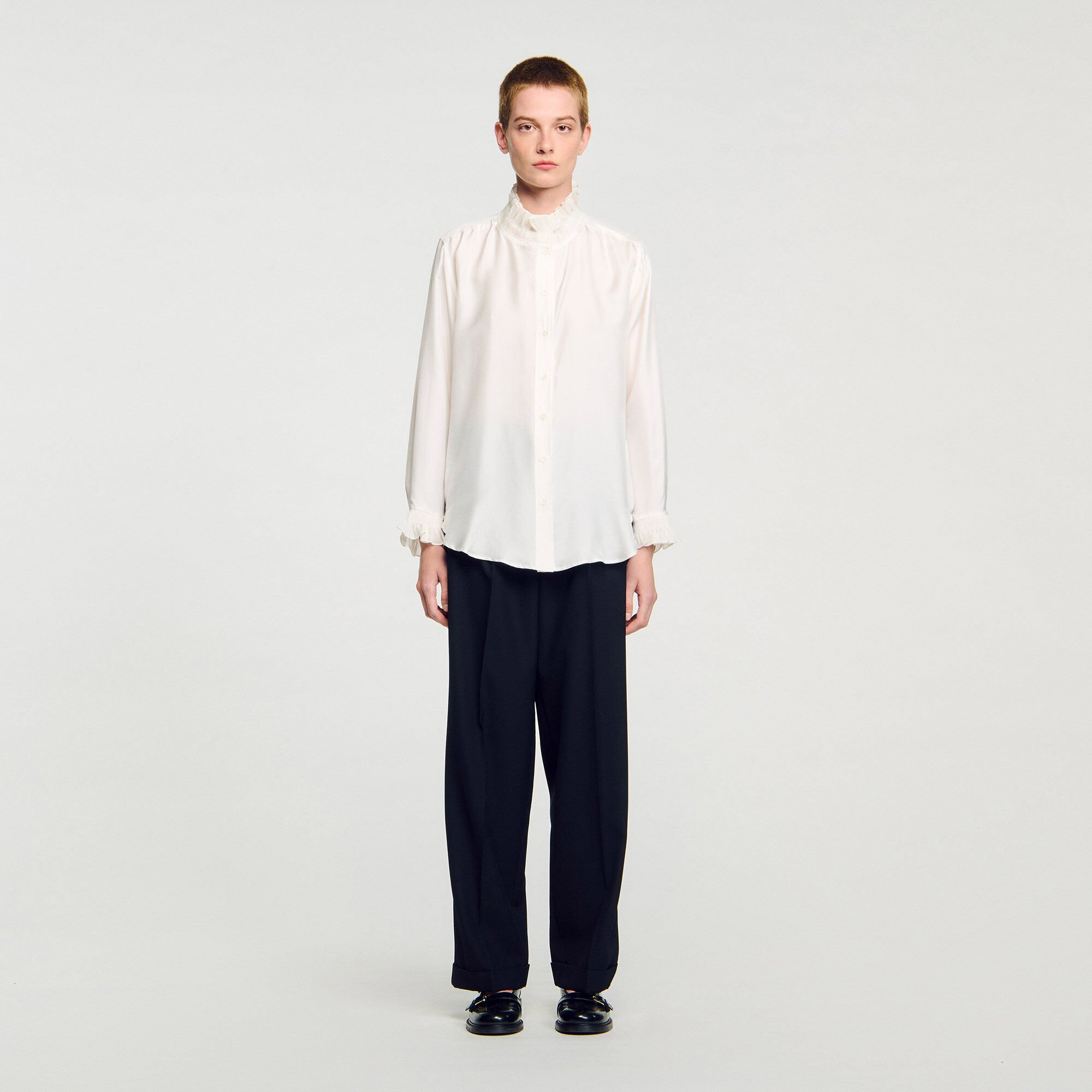 SILK SHIRT WITH GATHERED COLLAR - 3