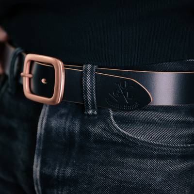 Iron Heart OGL-BELT-COP-BLK OGL Single Prong Copper Garrison Buckle Leather Belt - Hand Dyed Black outlook