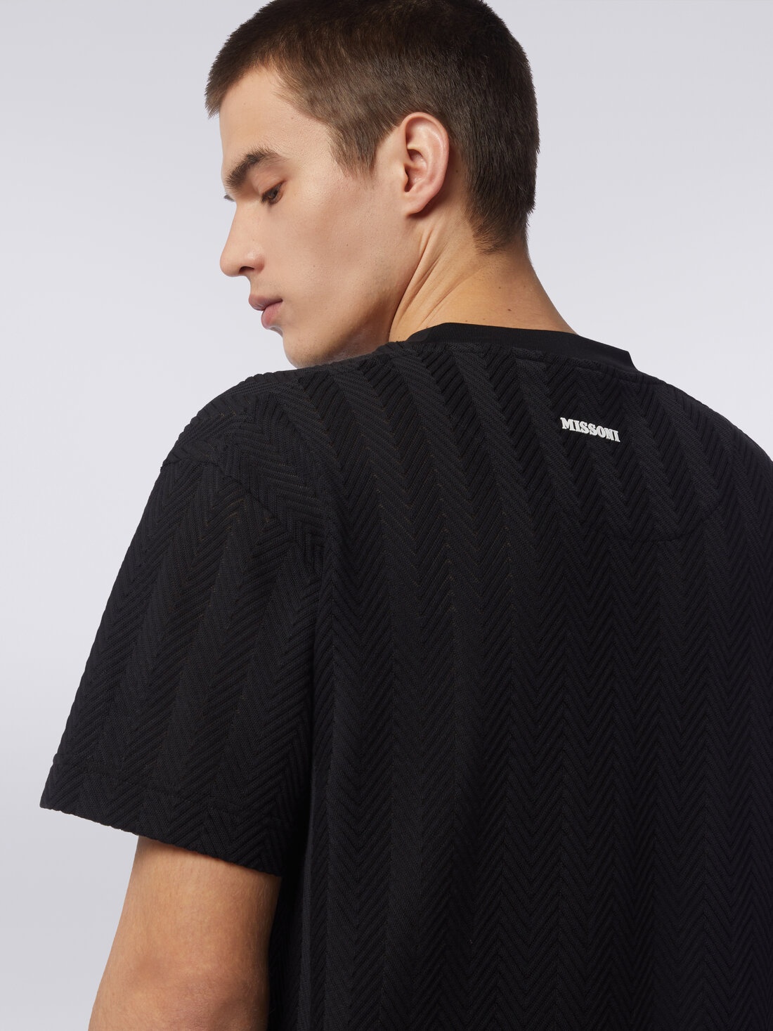 Crew-neck T-shirt in chevron viscose and cotton - 5