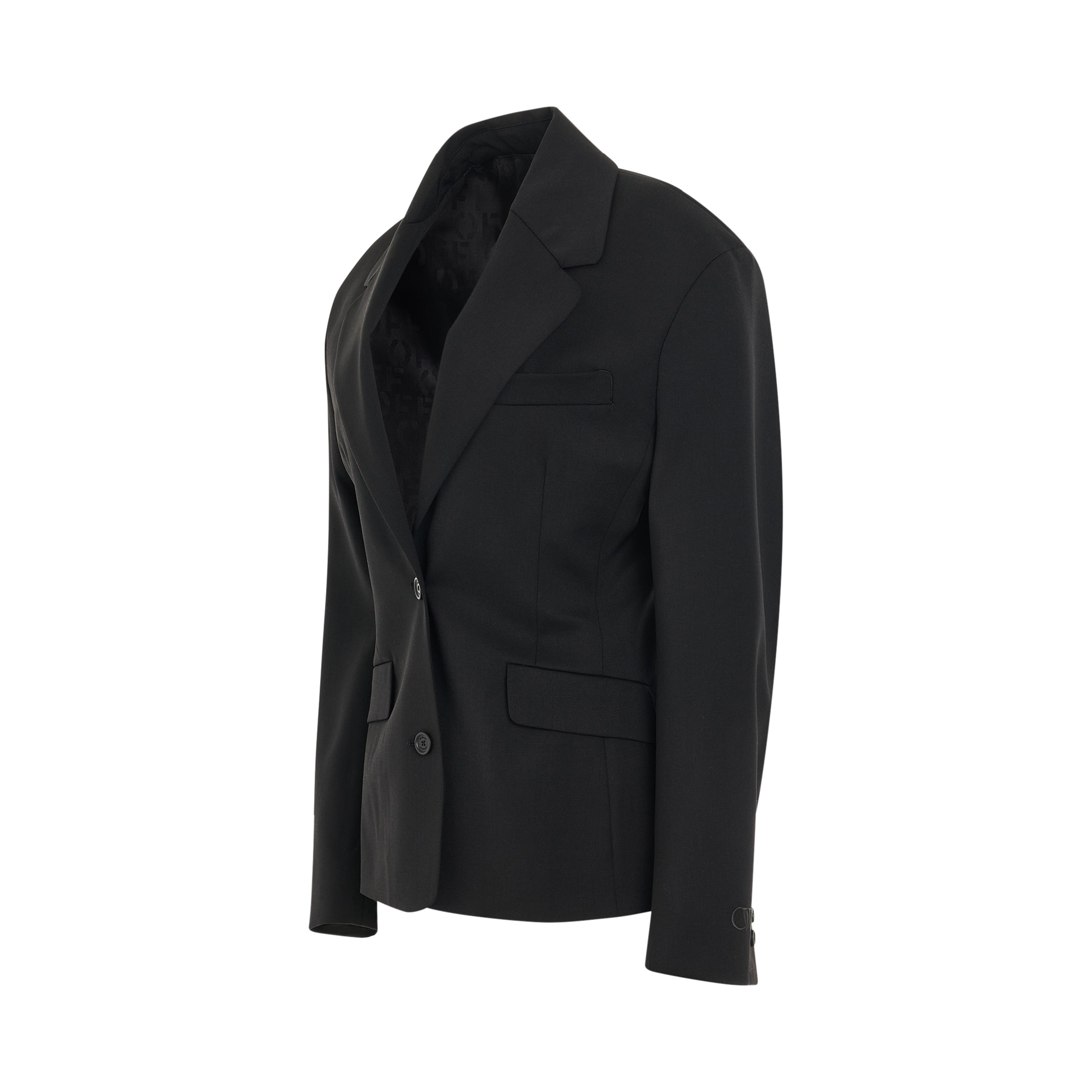 Wool Blend Round Jacket in Black - 2
