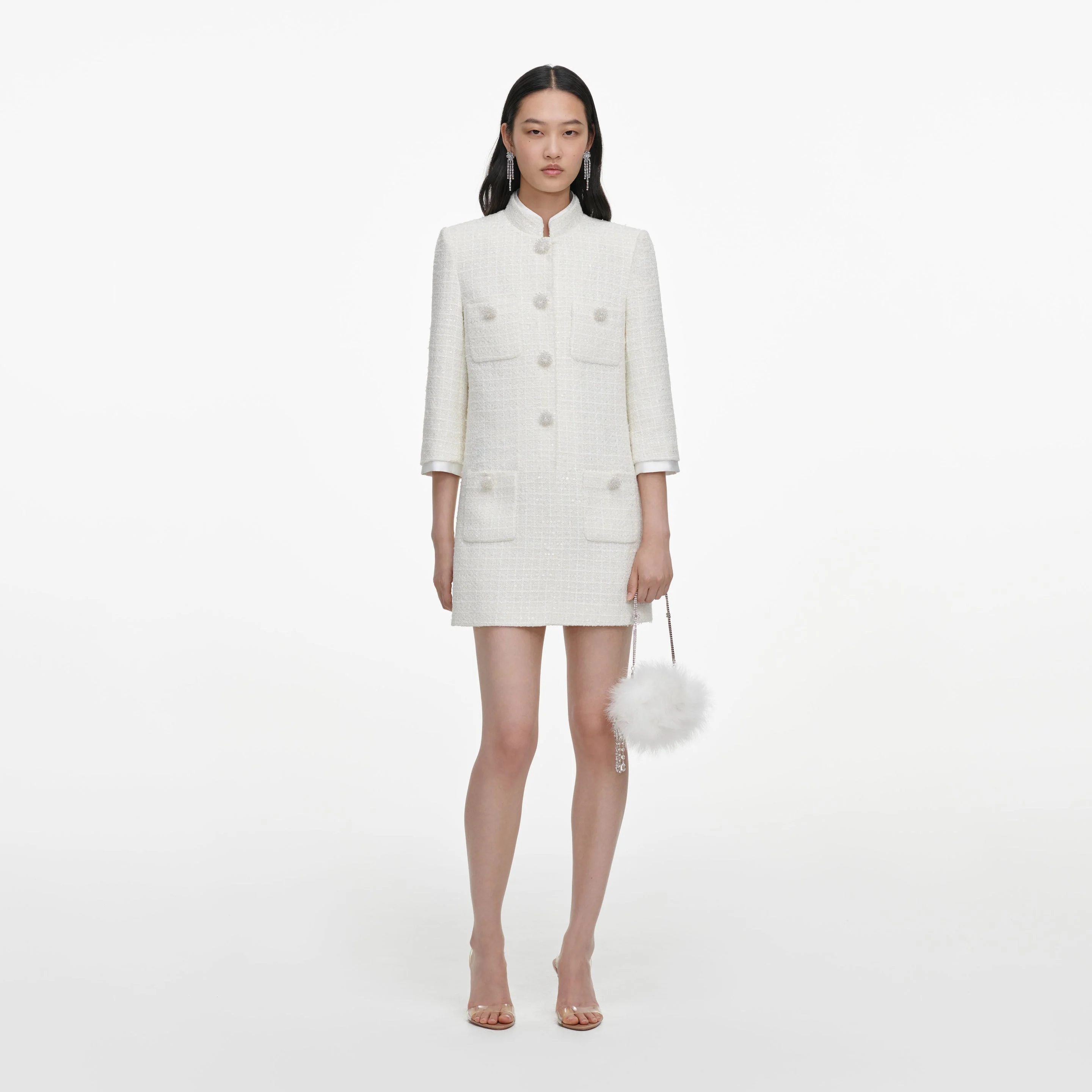 Cream Boucle Mini Dress - 1
