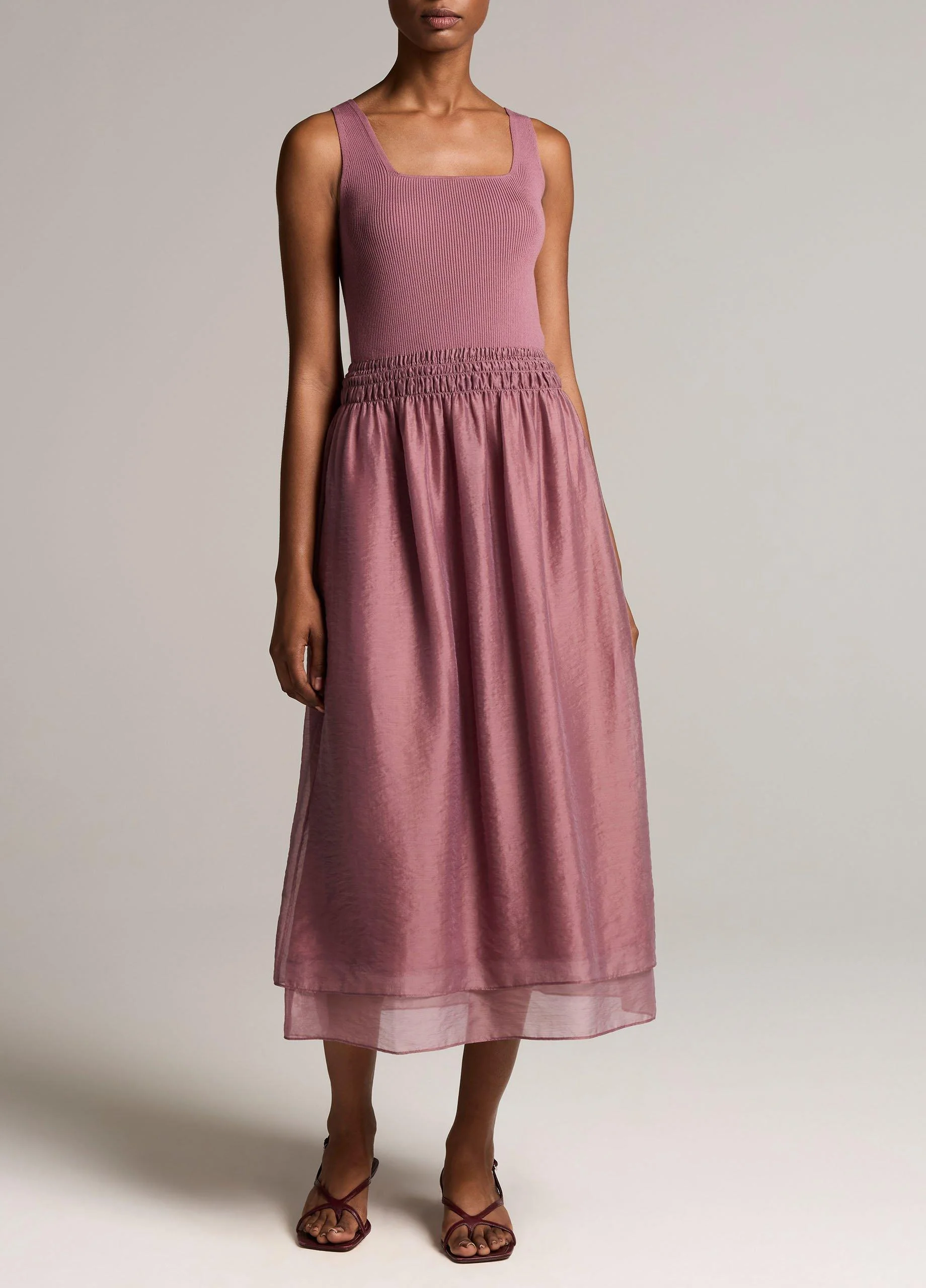 Square-Neck Mixed-Media Dress - 1