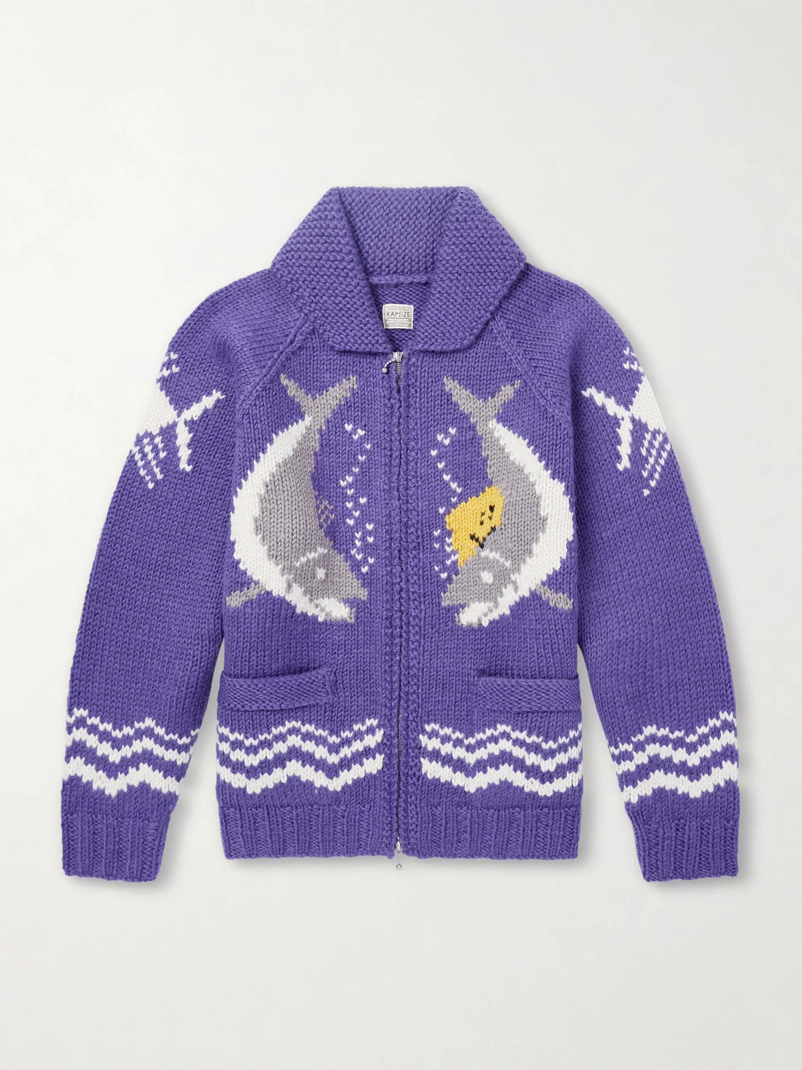 Intarsia Wool Zip-Up Cardigan - 1