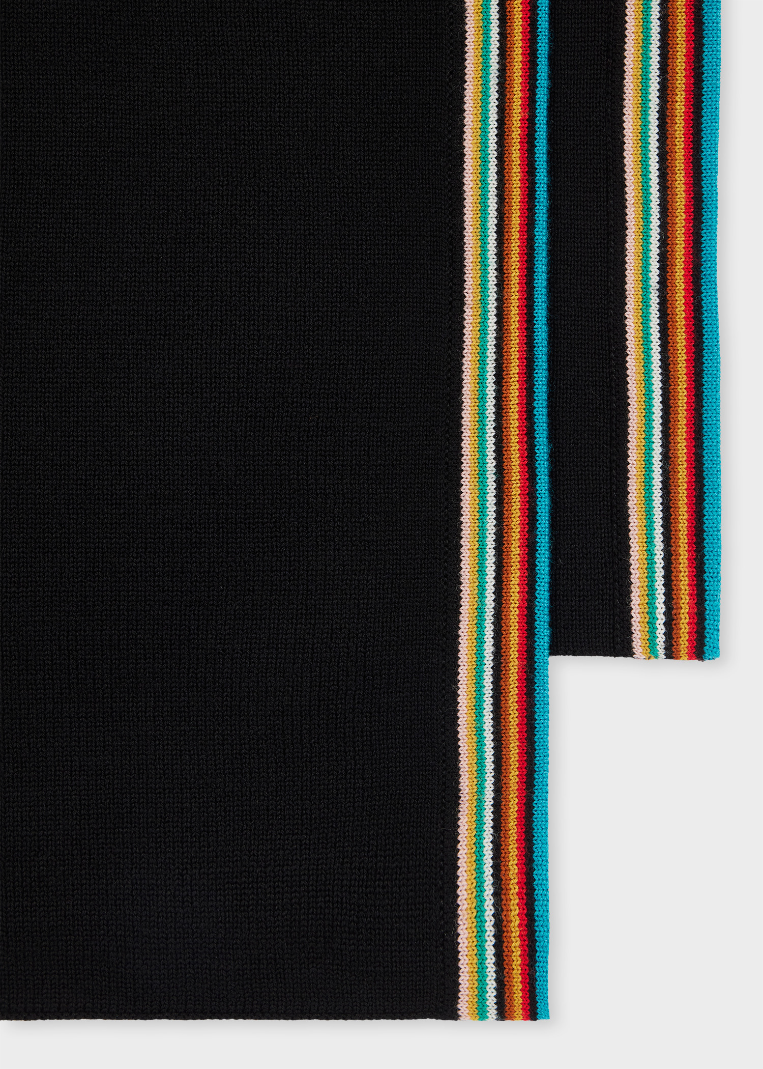 Black Merino Wool 'Signature Stripe' Trim Scarf - 2