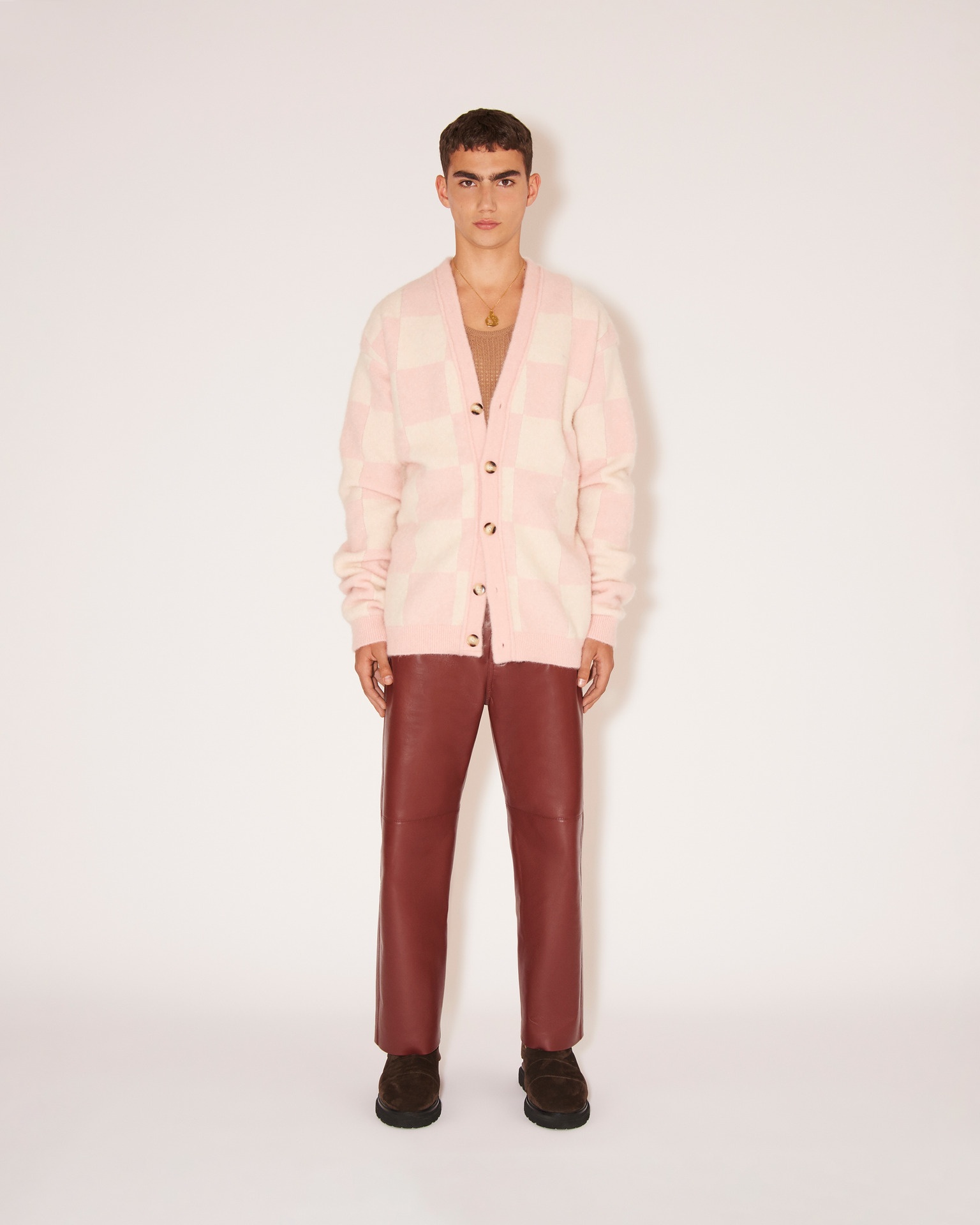 LAITH - Brushed Alpaca checkered cardigan - Creme&Pink - 2