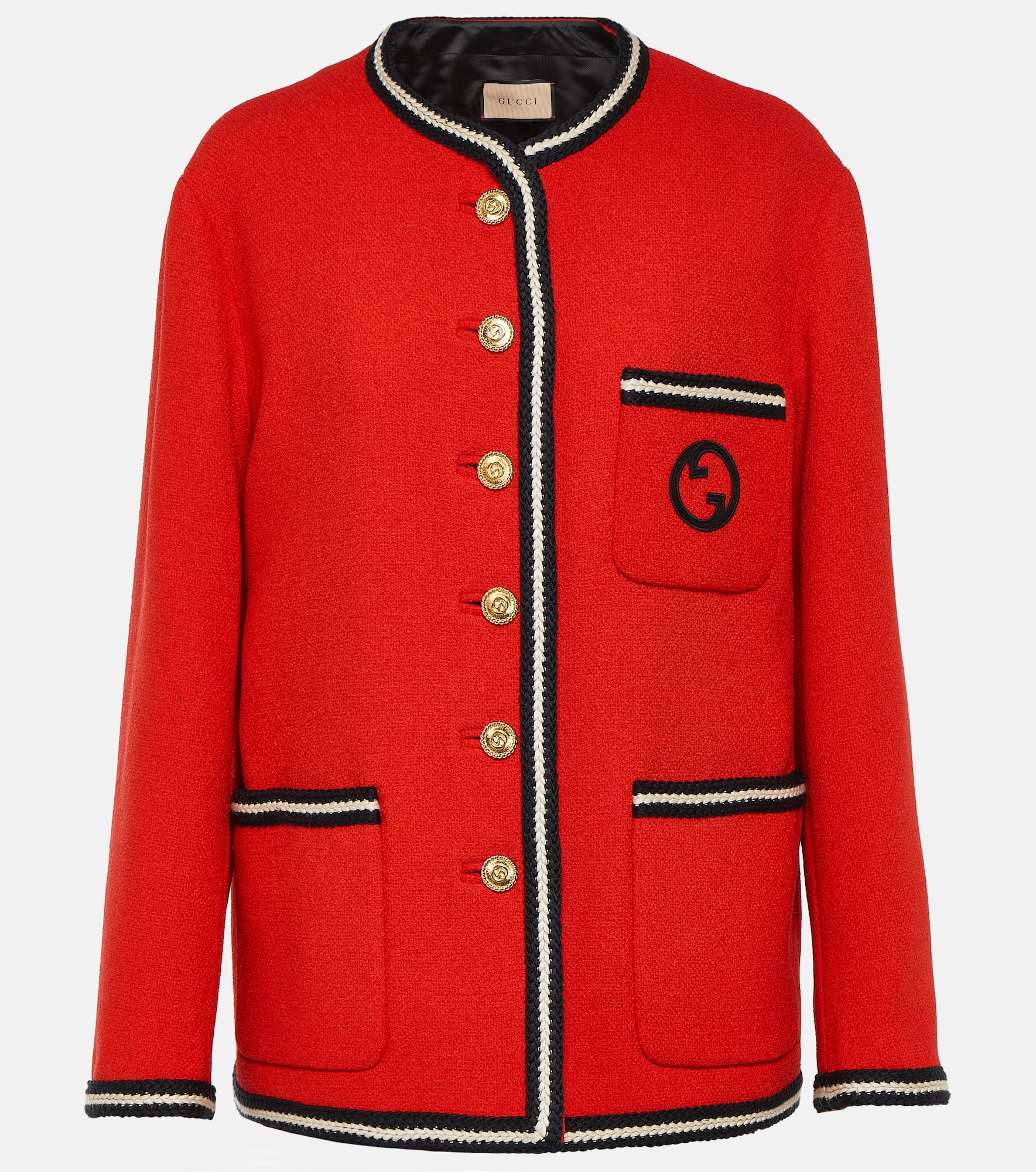 GG embroidered wool-blend tweed jacket - 1