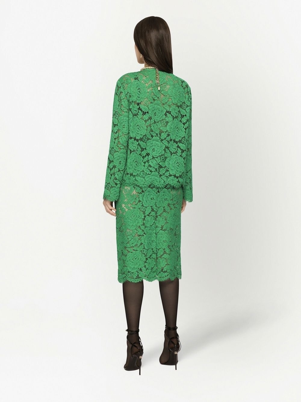 floral-lace high-waisted midi skirt - 4