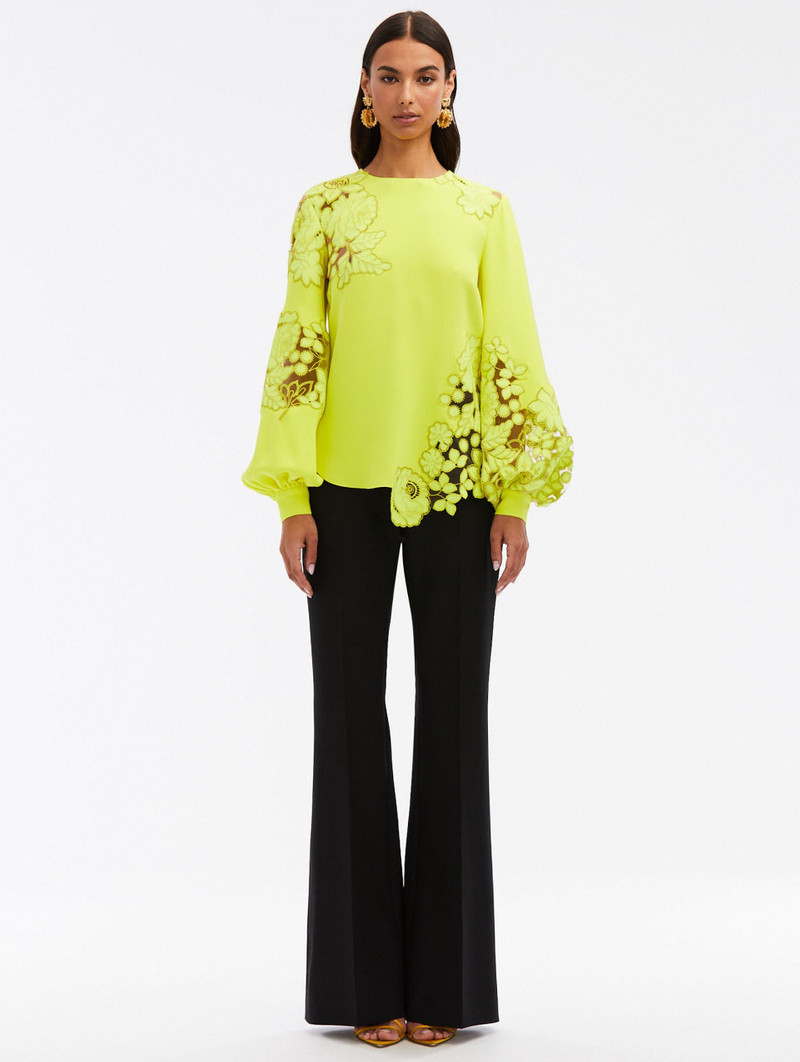 Oscar de la Renta MIXED BOTANICAL EMBROIDERED BLOUSE outlook