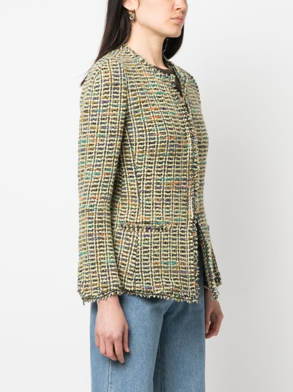 frayed-hem tweed jacket - 3