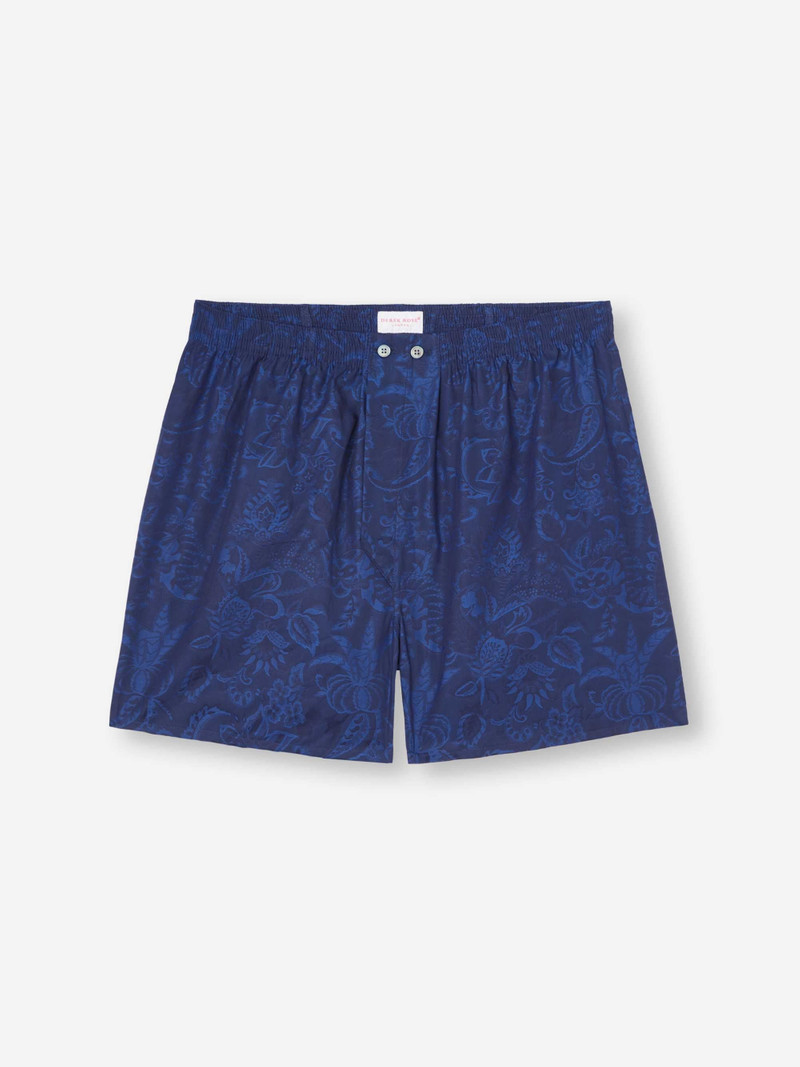 Derek Rose Men's Classic Fit Boxers Cotton Jacquard Navy Jungle Paisley Pattern outlook
