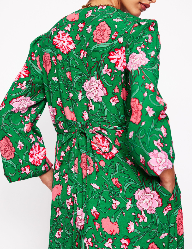 Cynthia Button Tea Dress-Rich Emerald, Carnation Vine 6
