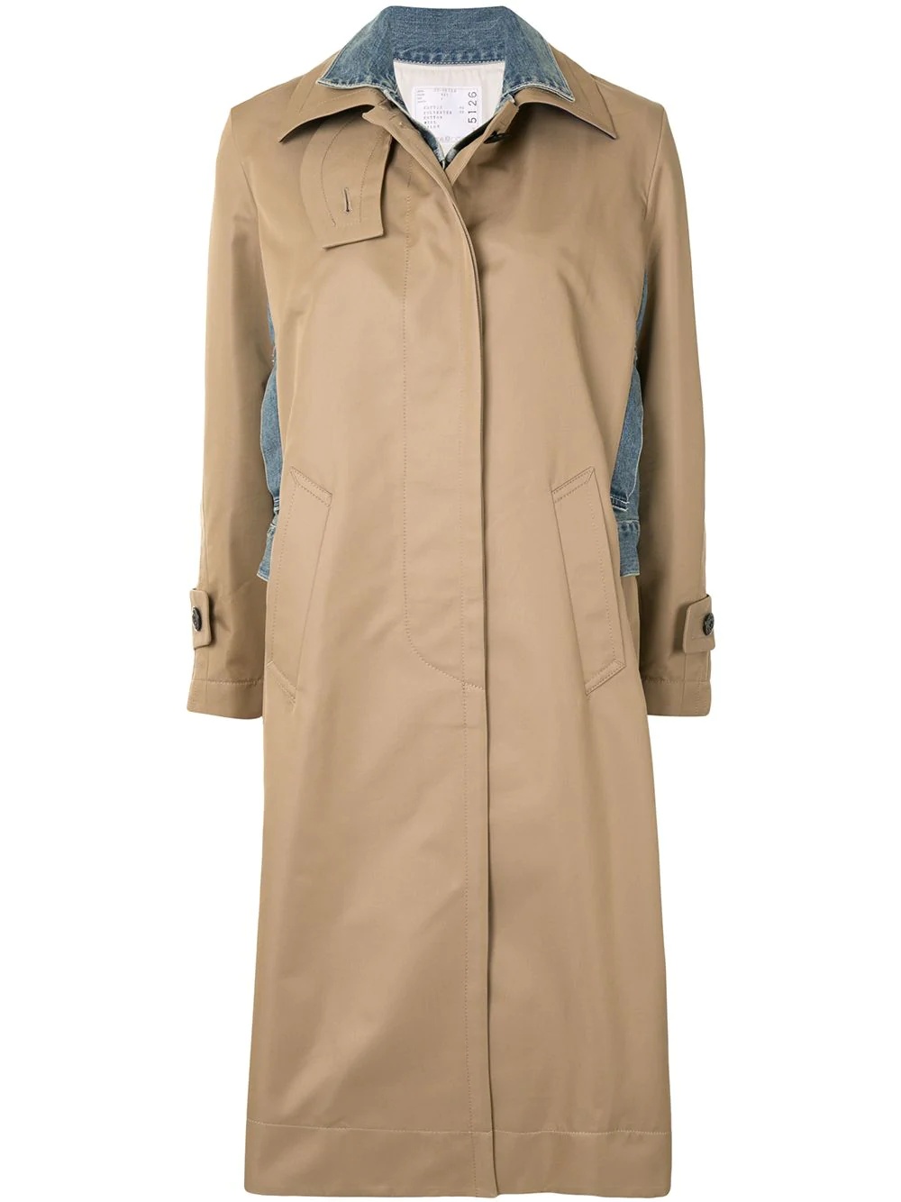 denim panel trench coat - 1