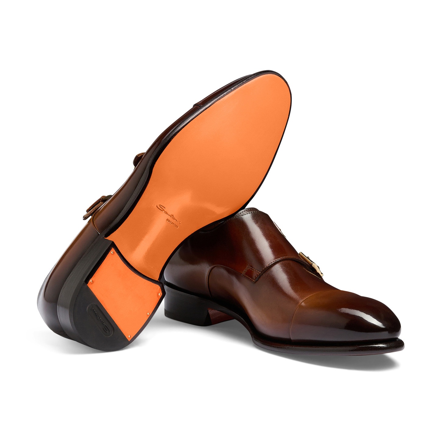 Men's dark brown leather double-buckle shoe - 4