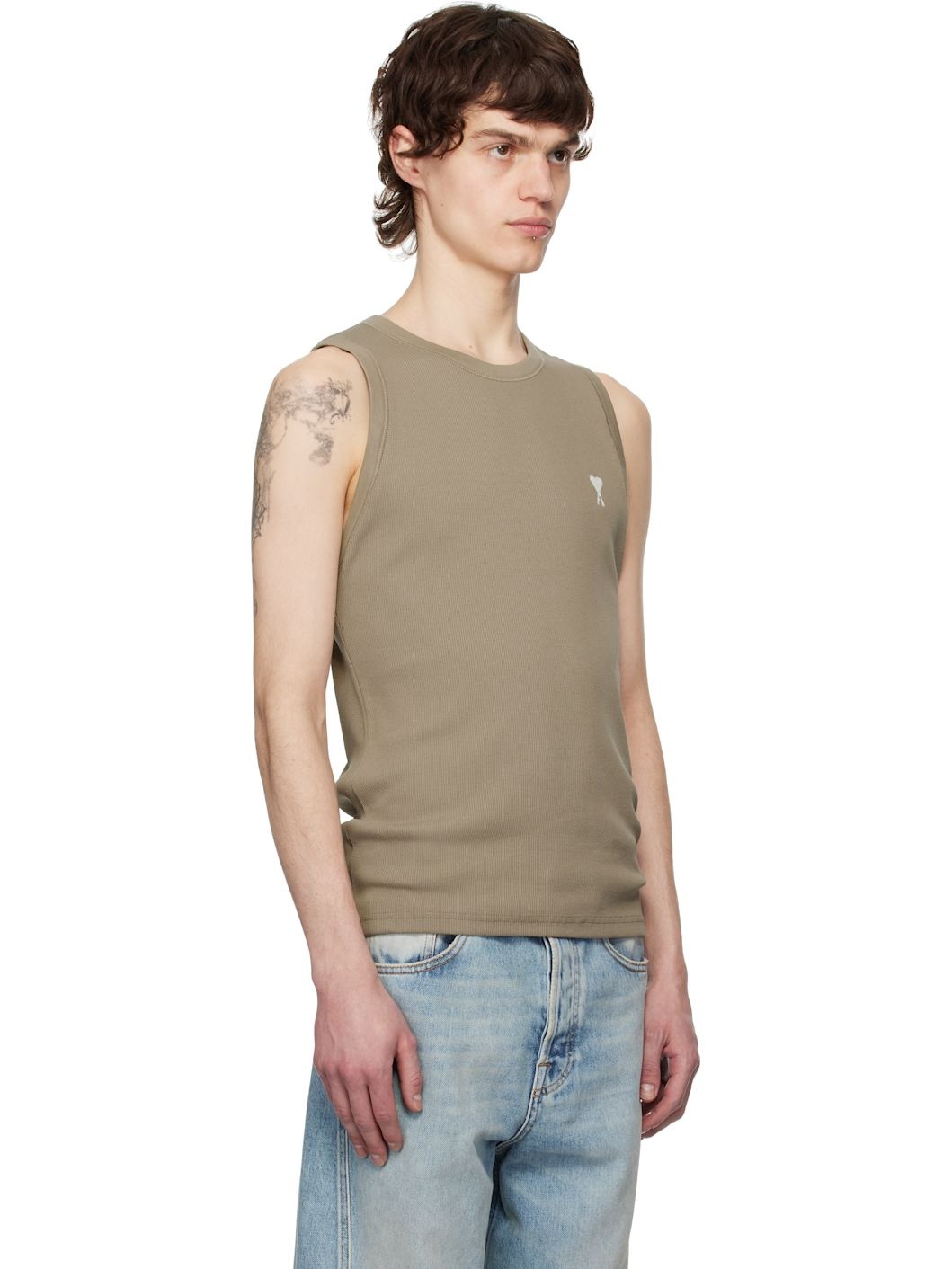 Khaki Cotton Rib Ami de Coeur Tank Top - 2