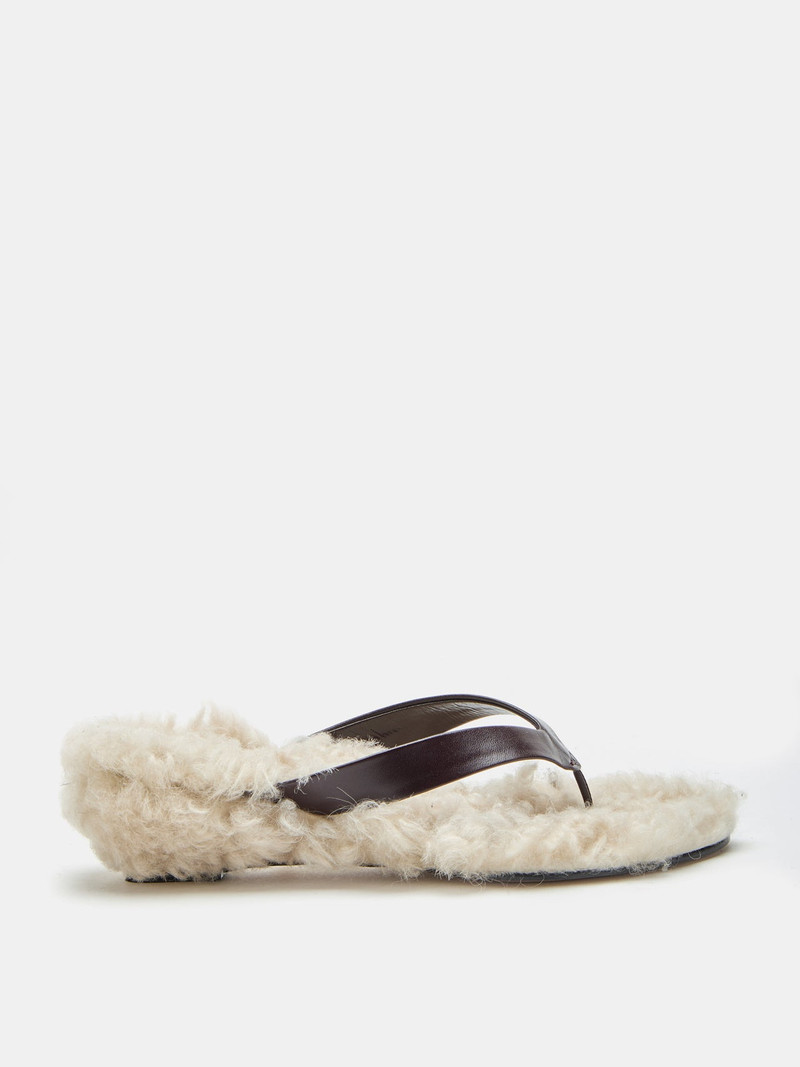 Micro Wedge Thong / Plum Leather with Latte Shearling 1
