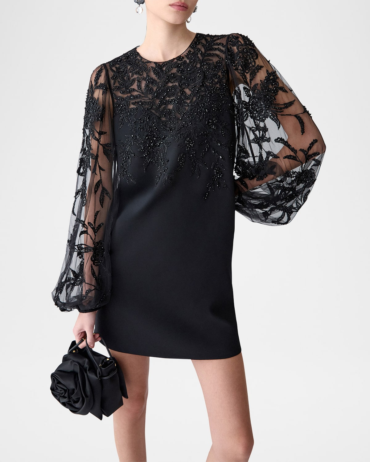 Embroidered Puff-Sleeve Mini Dress - 4