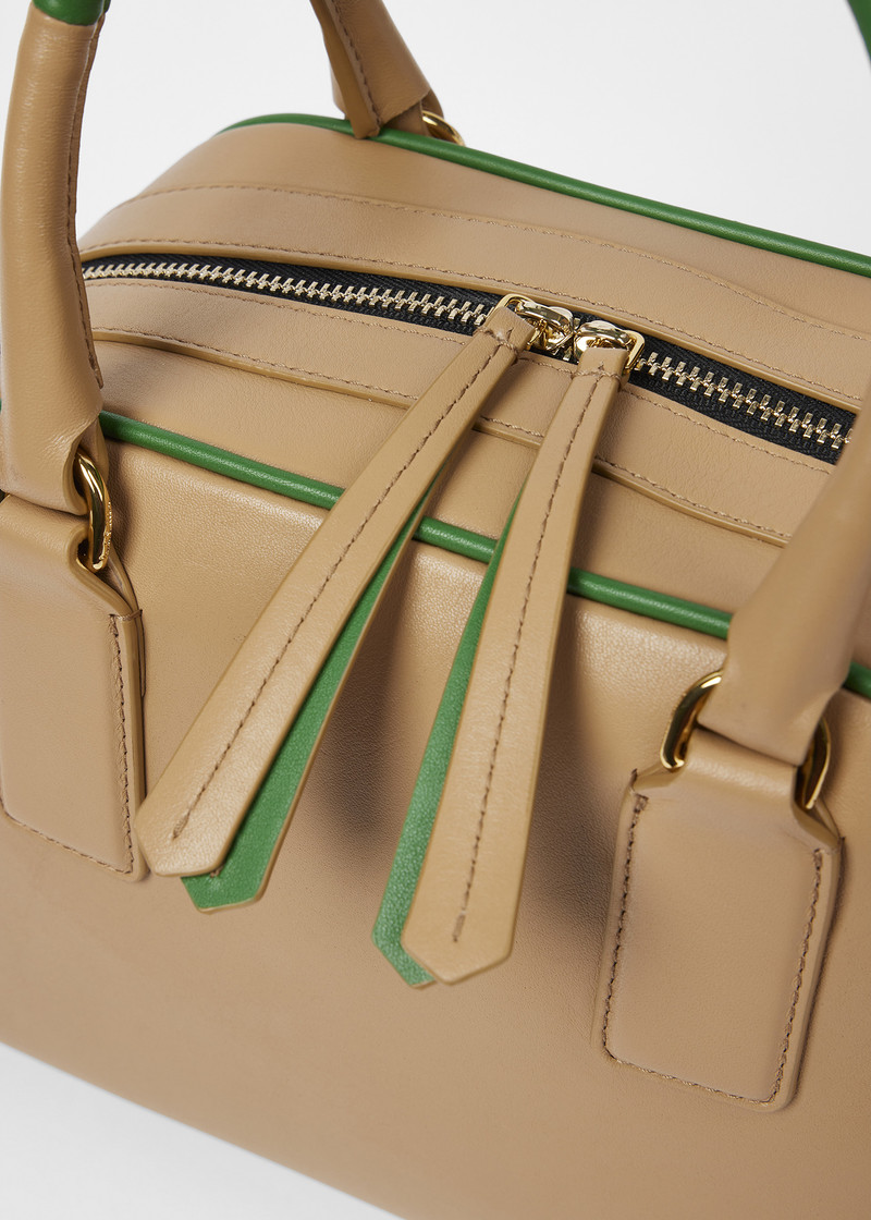 Women's Taupe Leather Contrasting Trim Top Handle Bag 5