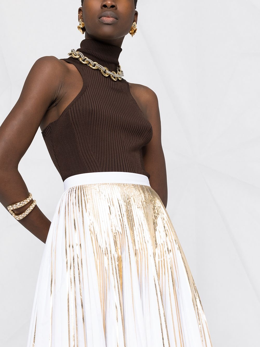 metallic-effect pleated skirt - 5