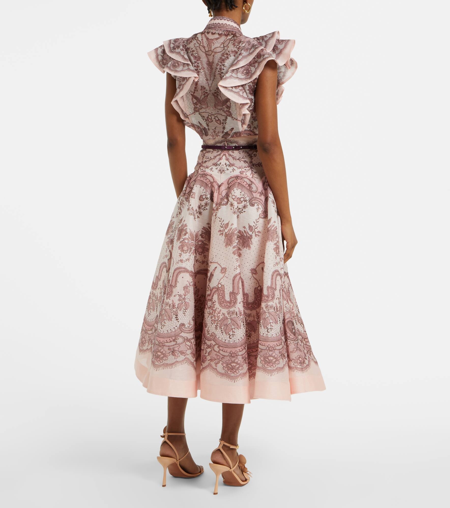 Zimmermann Crush Flared linen and silk midi skirt