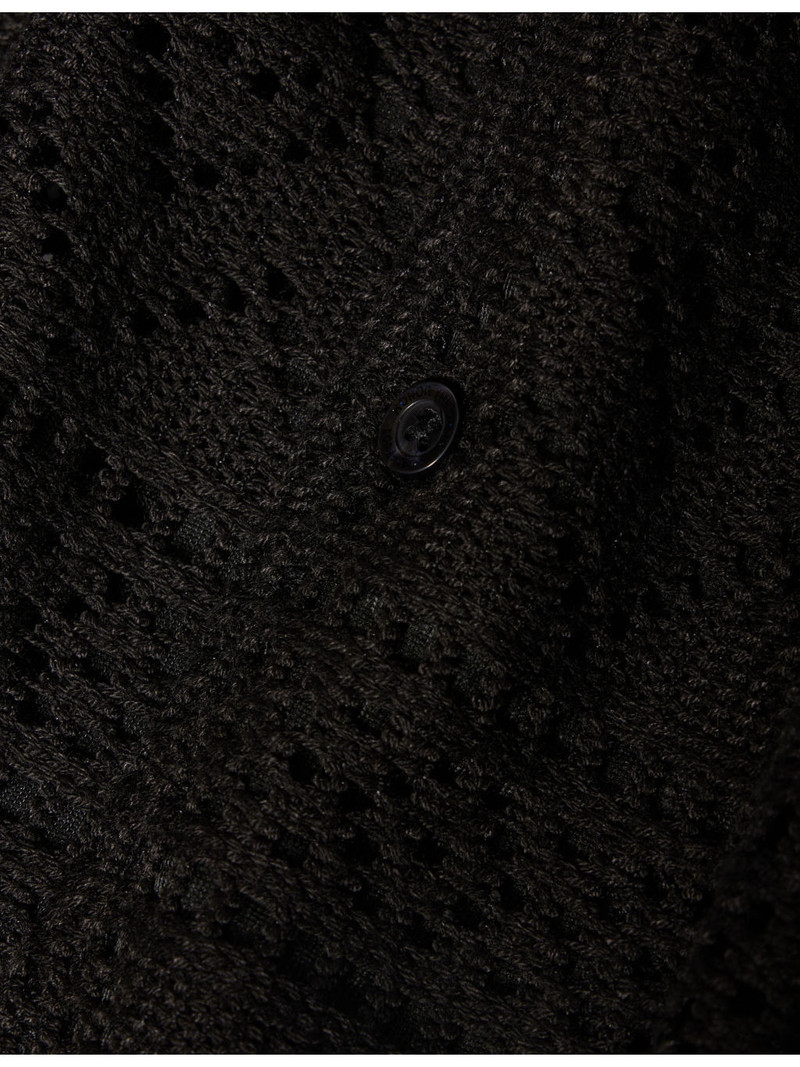 Cuban-Collar Pointelle Crochet-Knit Shirt 6