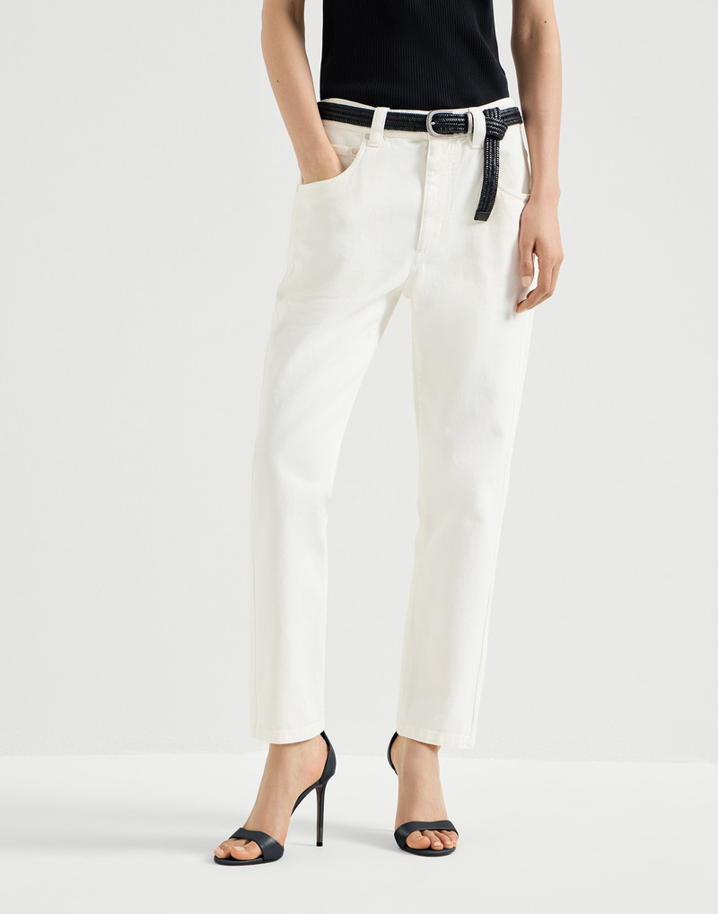 Dyed denim five-pocket straight trousers with shiny bartack 2