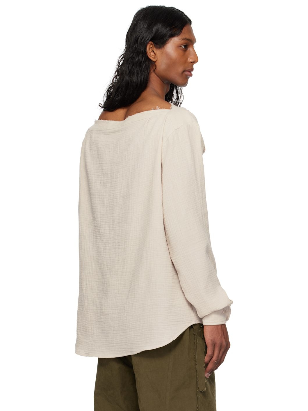 Beige Oversized Mousseline Cut-Out Shirt - 3