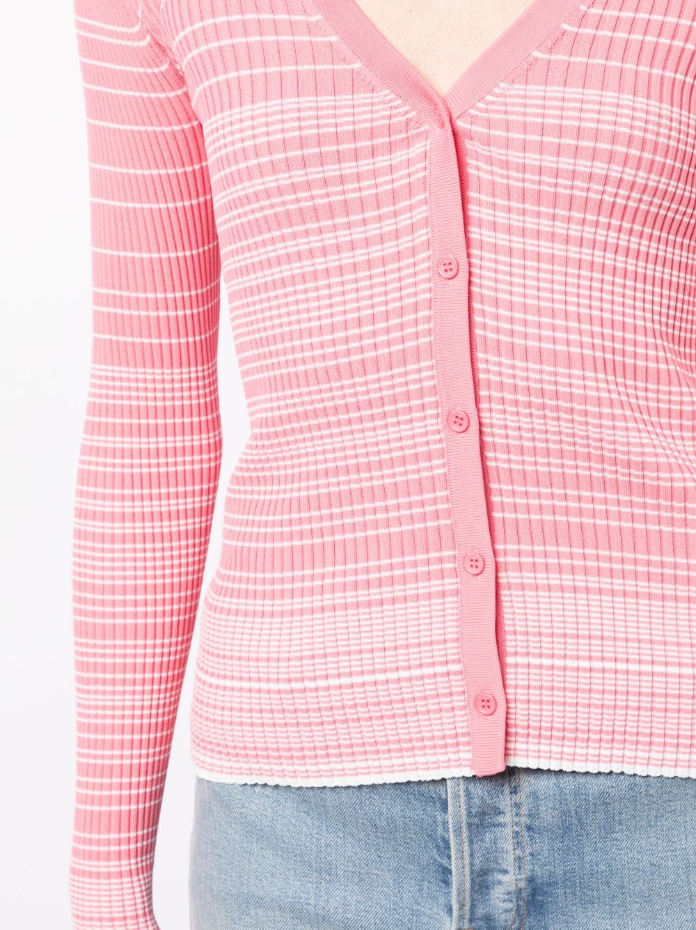 striped knitted V-neck cardigan - 5