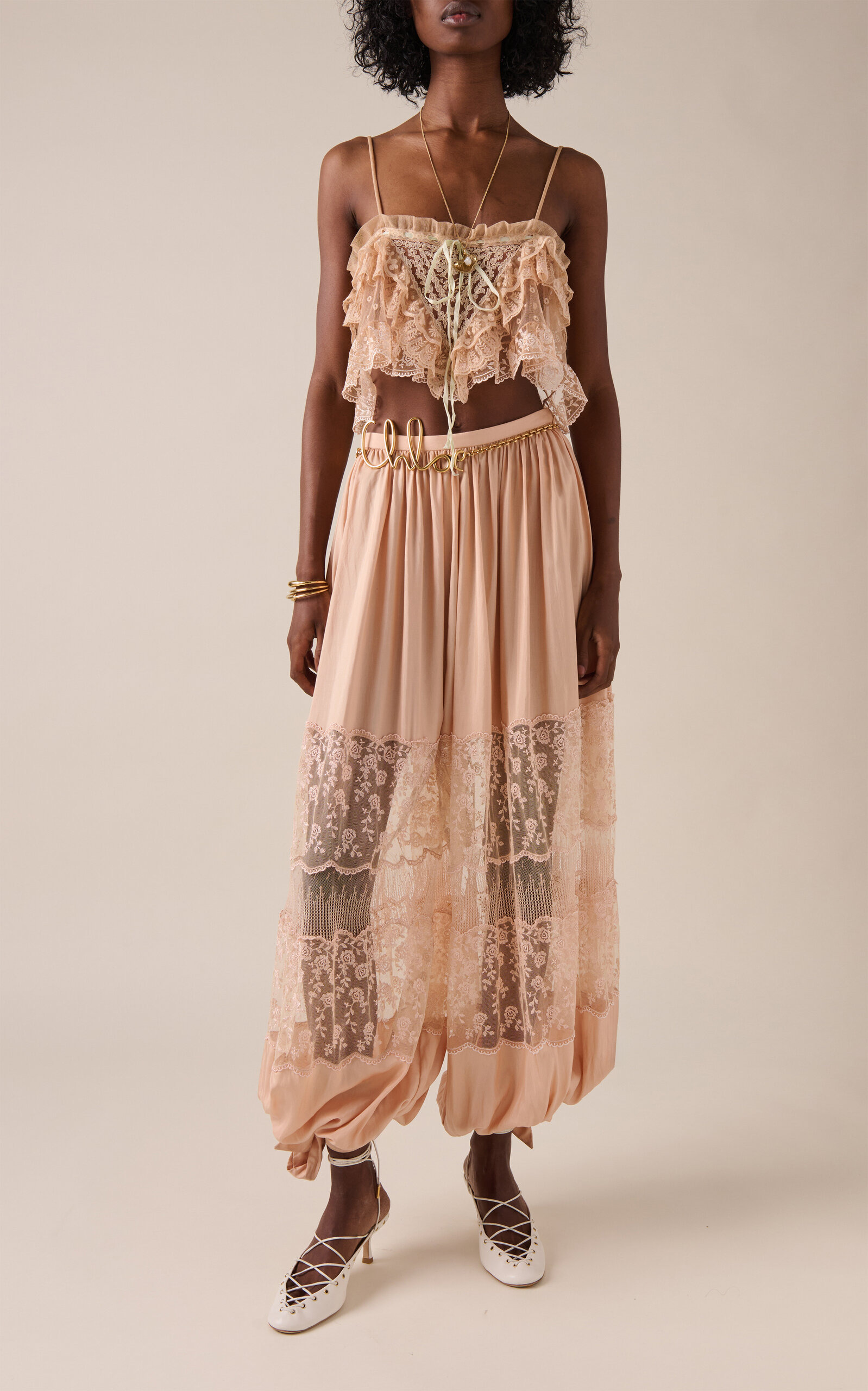 Ruffled Embroidered Lace Crop Top light pink - 3