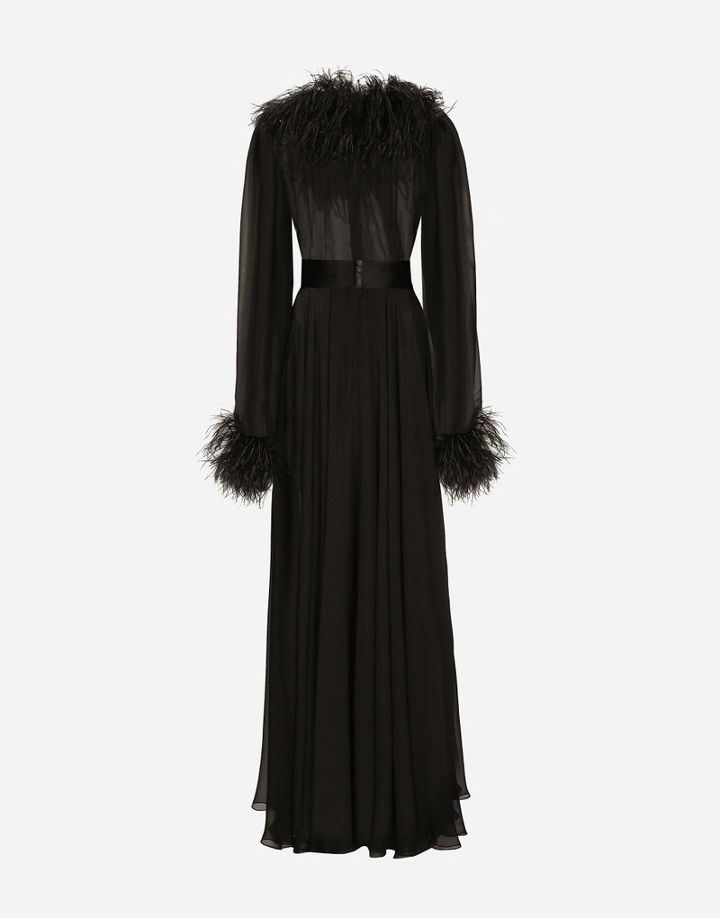 Dolce & Gabbana Long silk chiffon dress with ostrich feather details outlook
