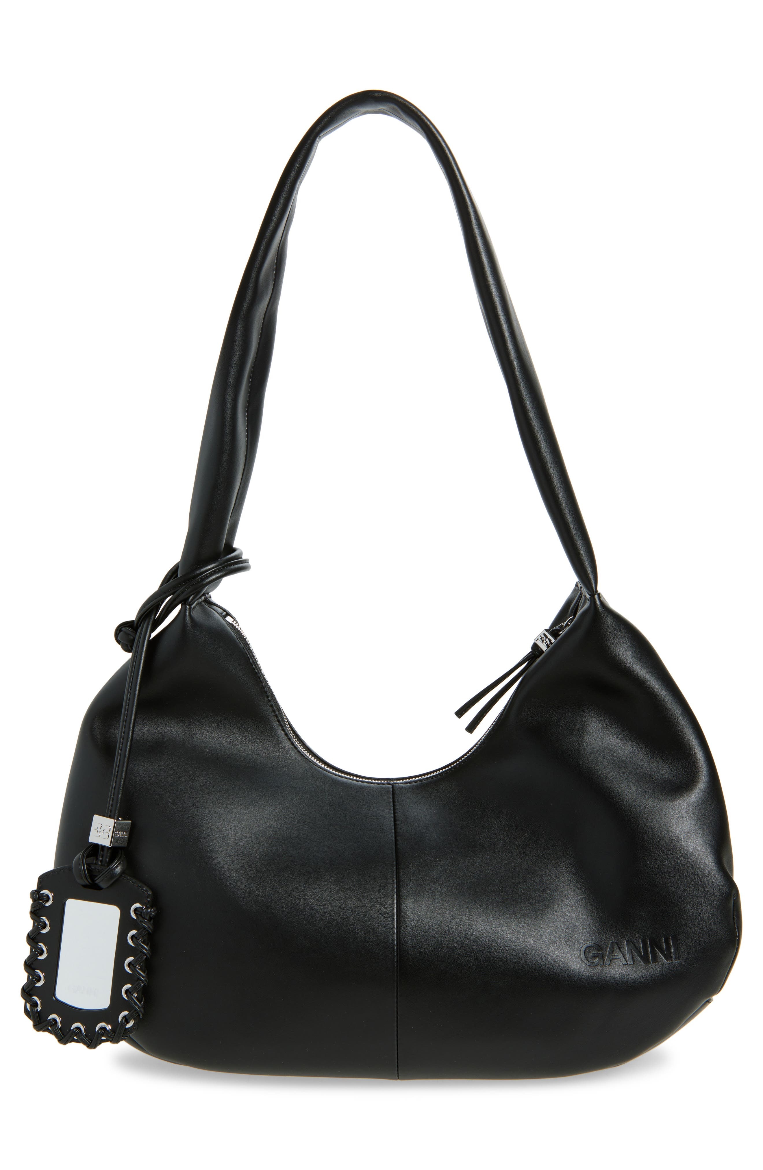 Ganni Medium Bou Leather Hobo Bag in Black at Nordstrom - 3