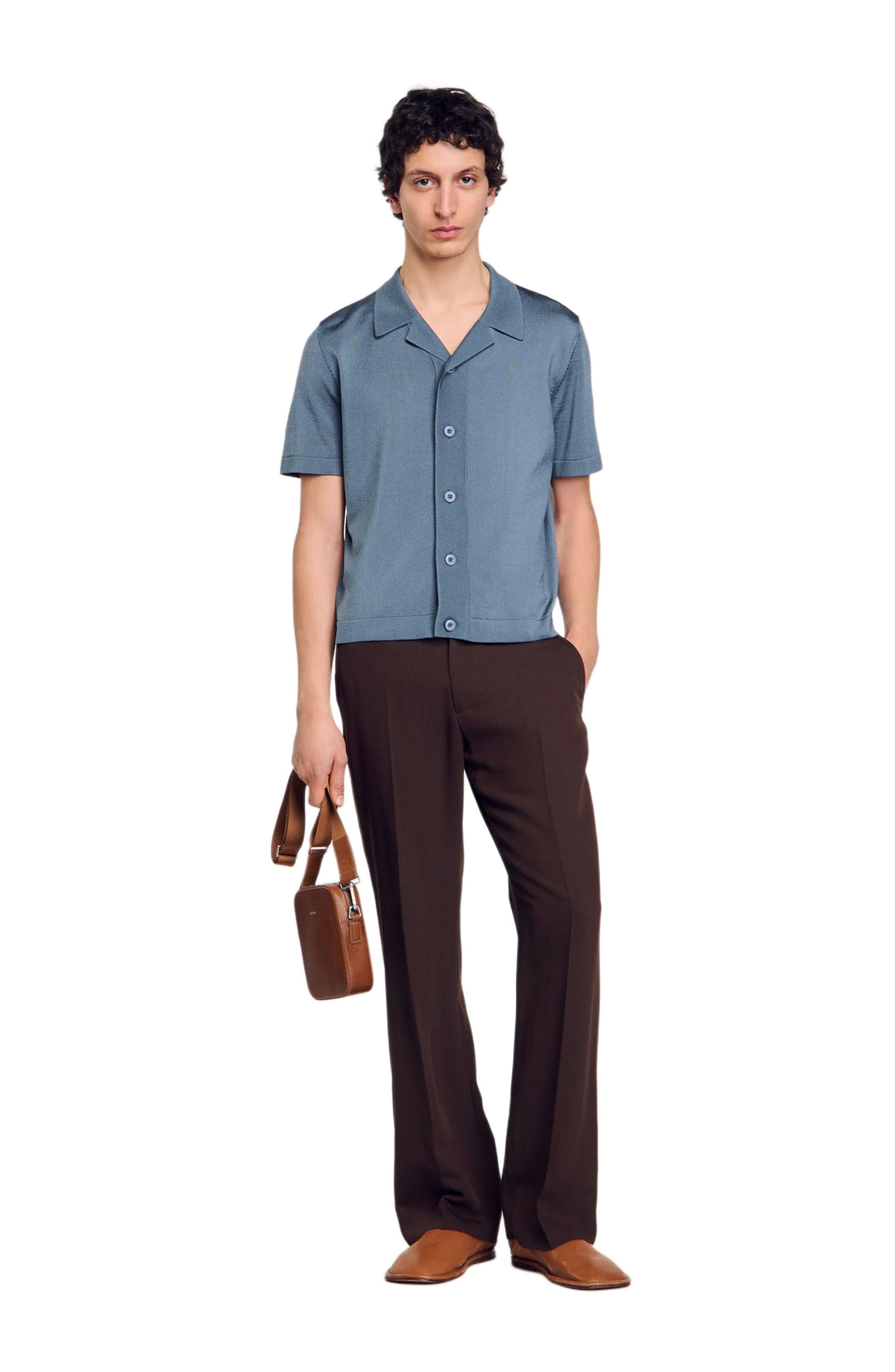 SANDRO Short-sleeved shirt in Dark Chambray at Nordstrom - 6