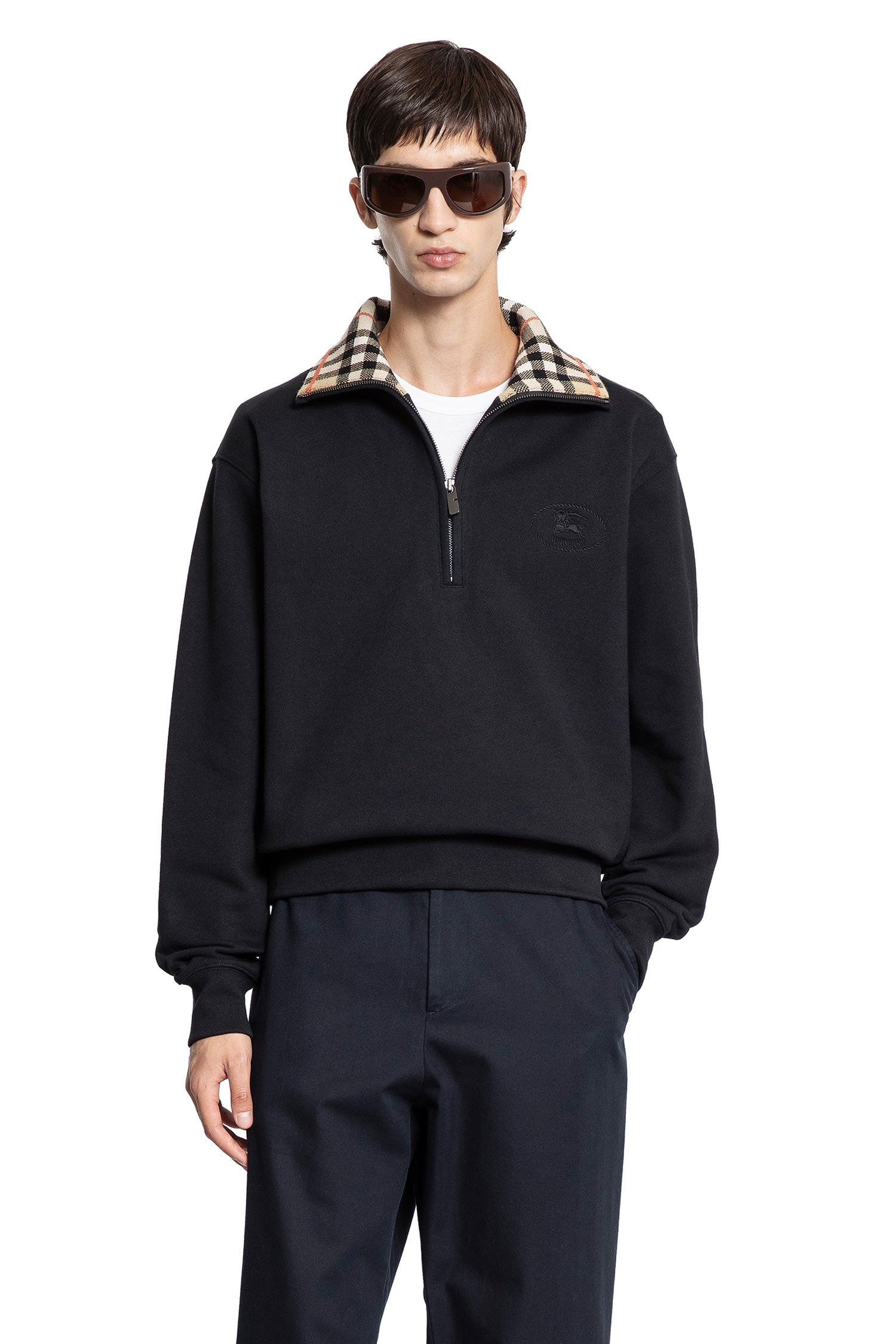 Check-Collar-Cotton-Half-Zip-Sweatshirt - 6