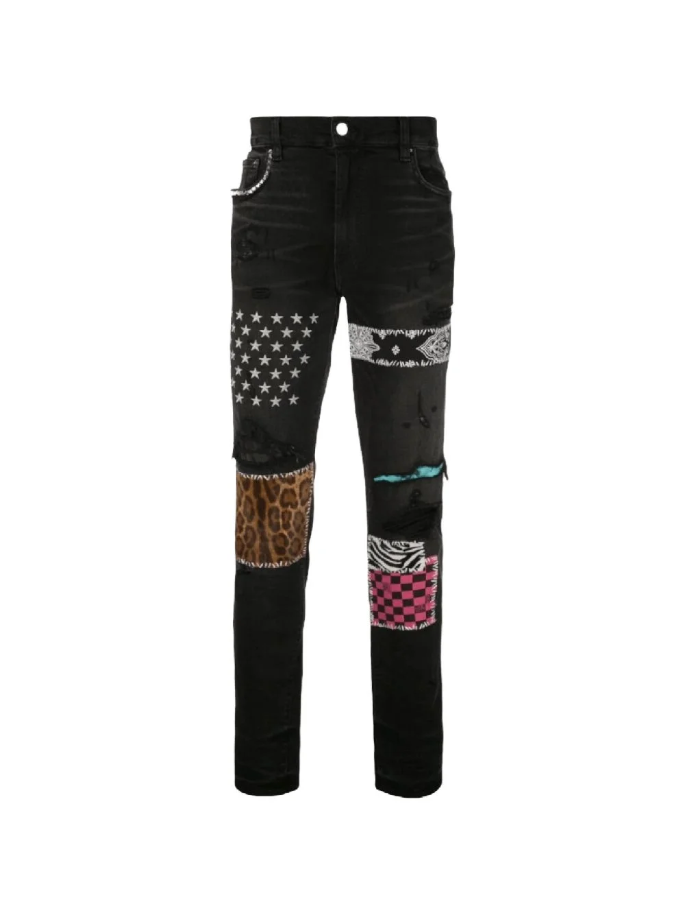patchwork straight-leg jeans - 1